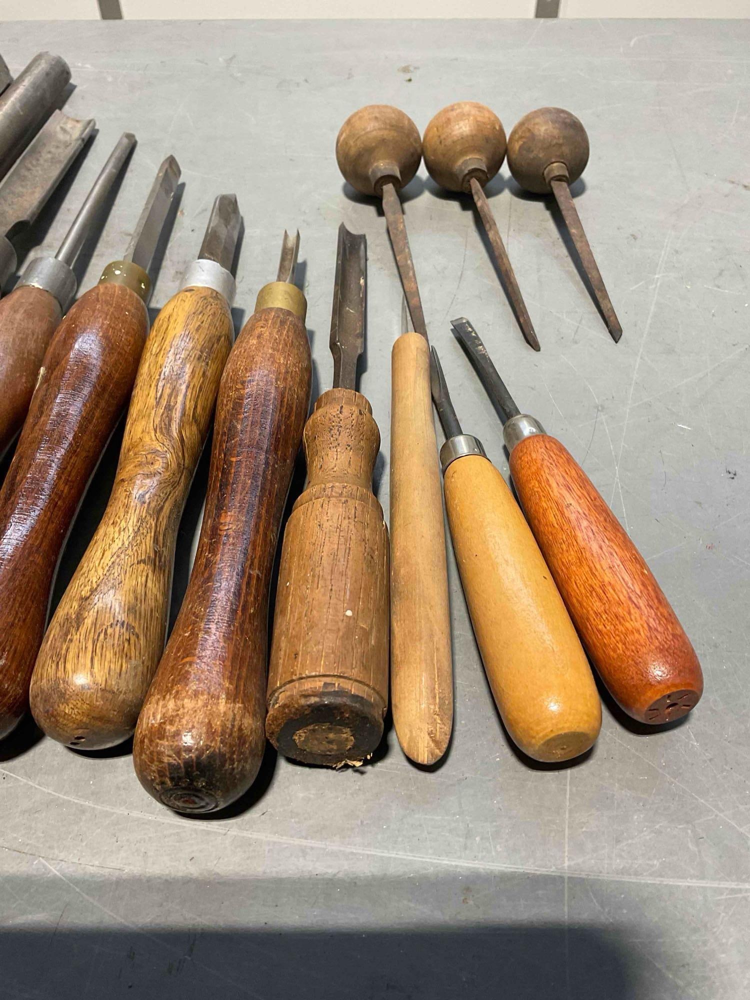 Collection of Wood-Turning Chisels, Awls, and Gouges for Wood Working - 5