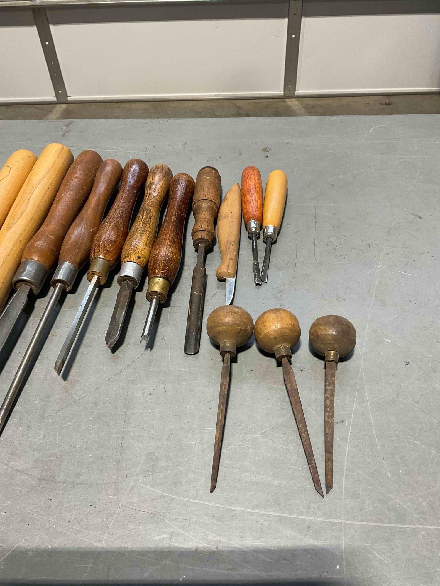 Collection of Wood-Turning Chisels, Awls, and Gouges for Wood Working - 7