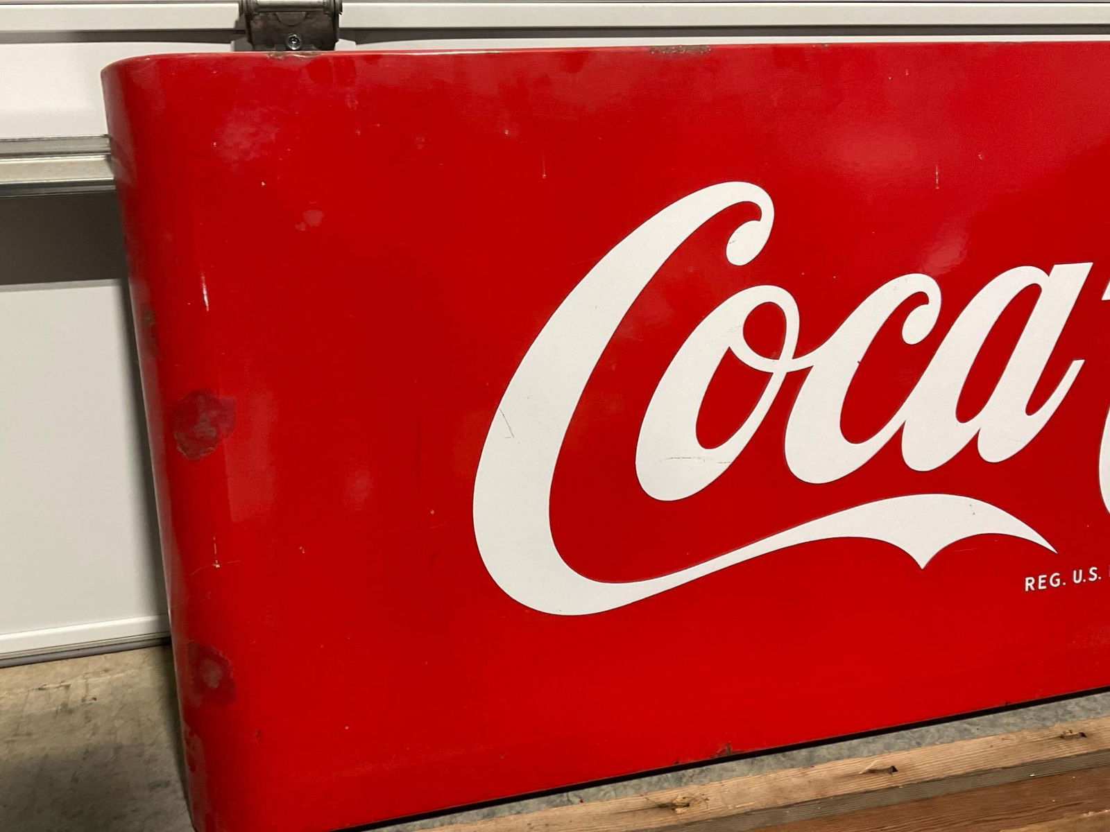 Large Sheet Metal Coca-Cola Sign, w/ pair of boards, 25h x 69w x 4d inches - 2
