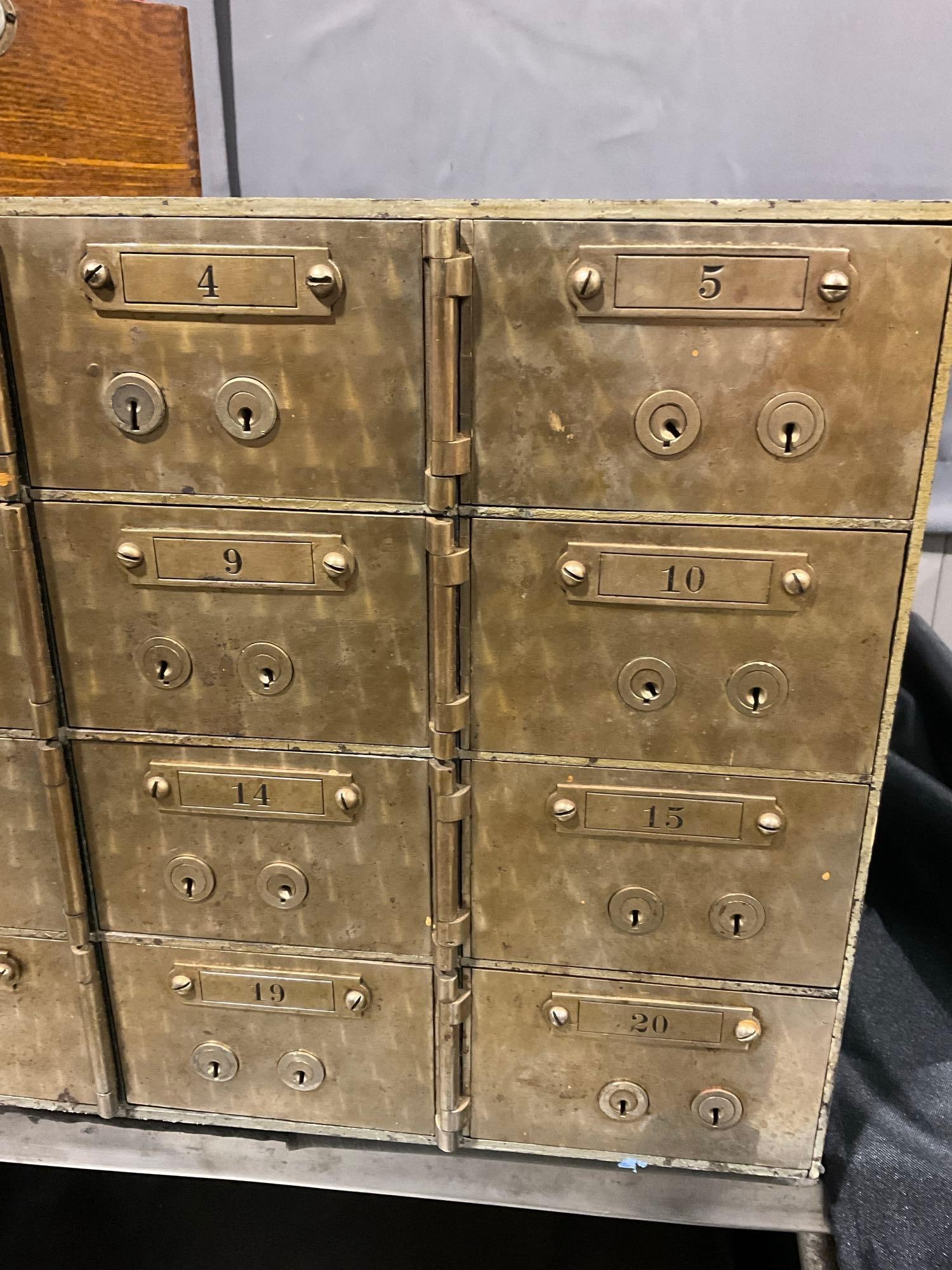 Large Antique 16 Drawer Bank Safety Deposit Box w/ Keys!, 14h x 22w x 15d inches *HEAVY* - 4