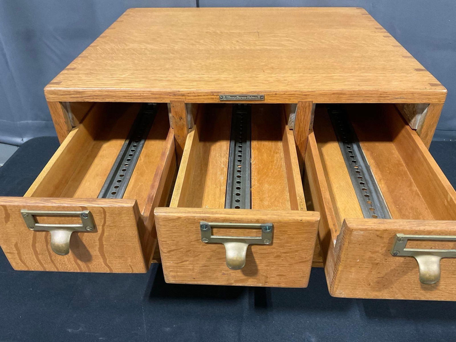 Library Bureau Cabinet of 9 Drawers, Wooden w/ Brass Furniture, 14h x 21w x 19d inches - 4