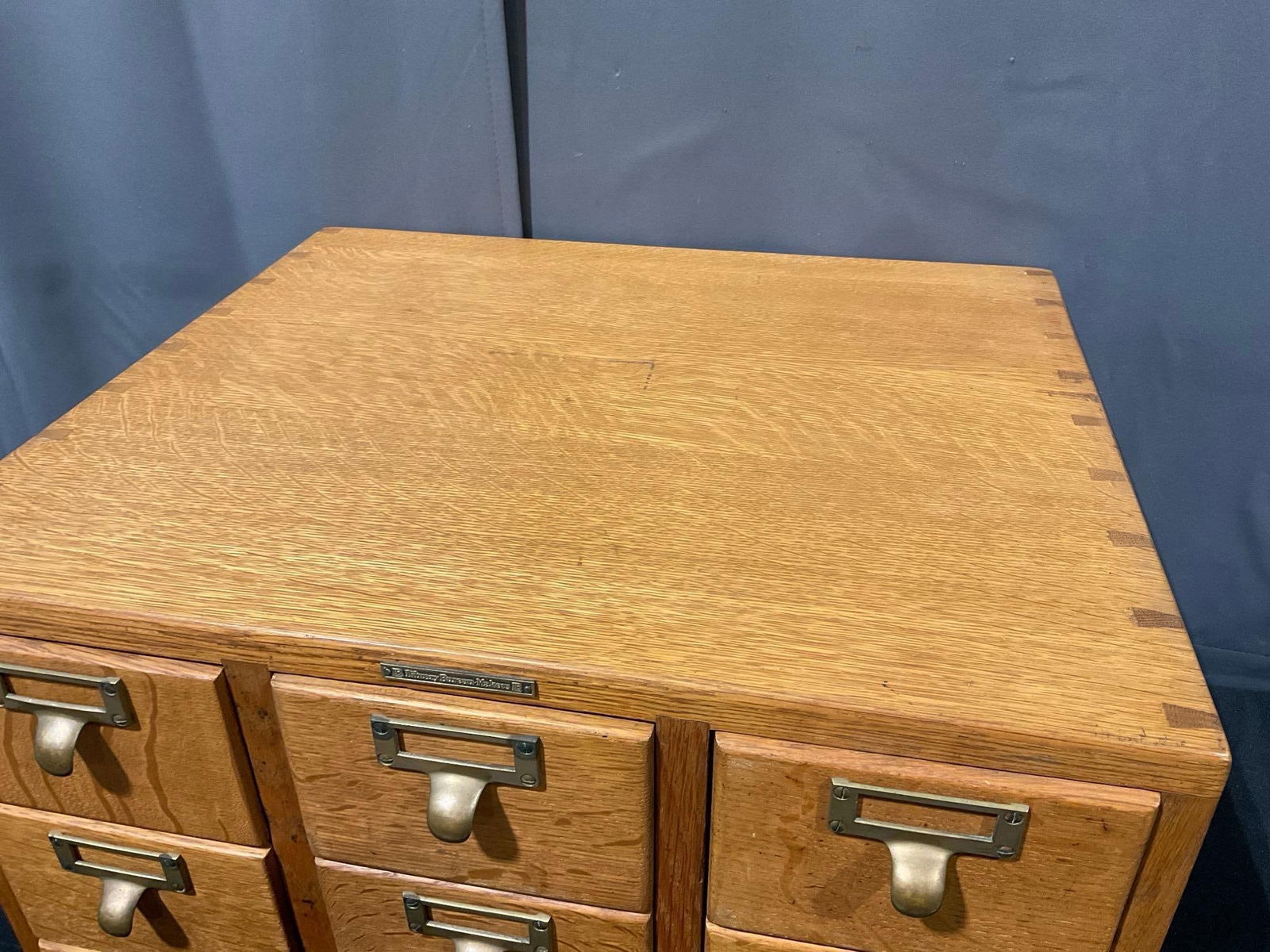 Library Bureau Cabinet of 9 Drawers, Wooden w/ Brass Furniture, 14h x 21w x 19d inches - 6