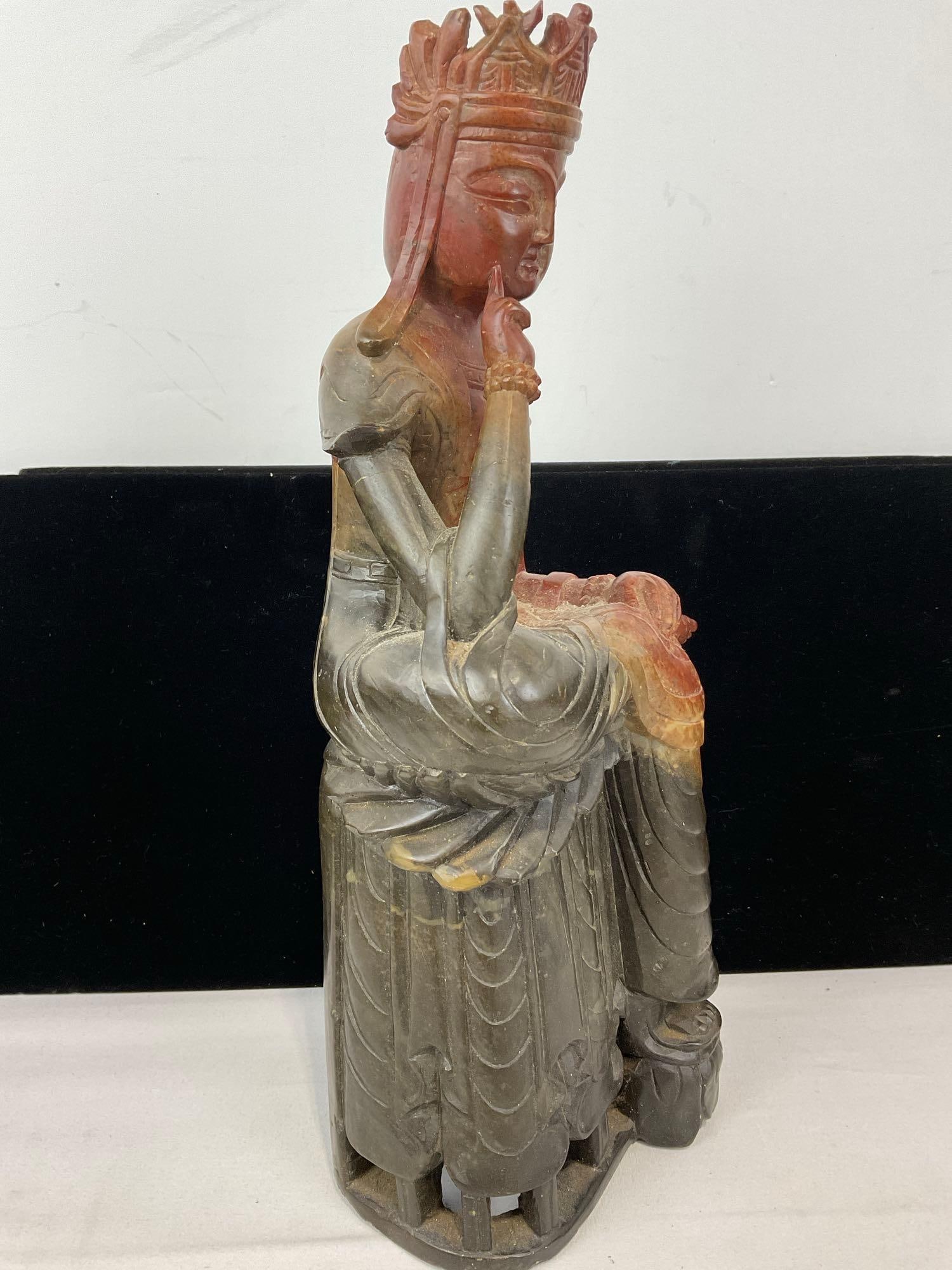 Gorgeous Carved Jade Statue of Maitreya Bodhisattva, Red/Dark Green Ombre, 13h x 5w x 5d inches - 4