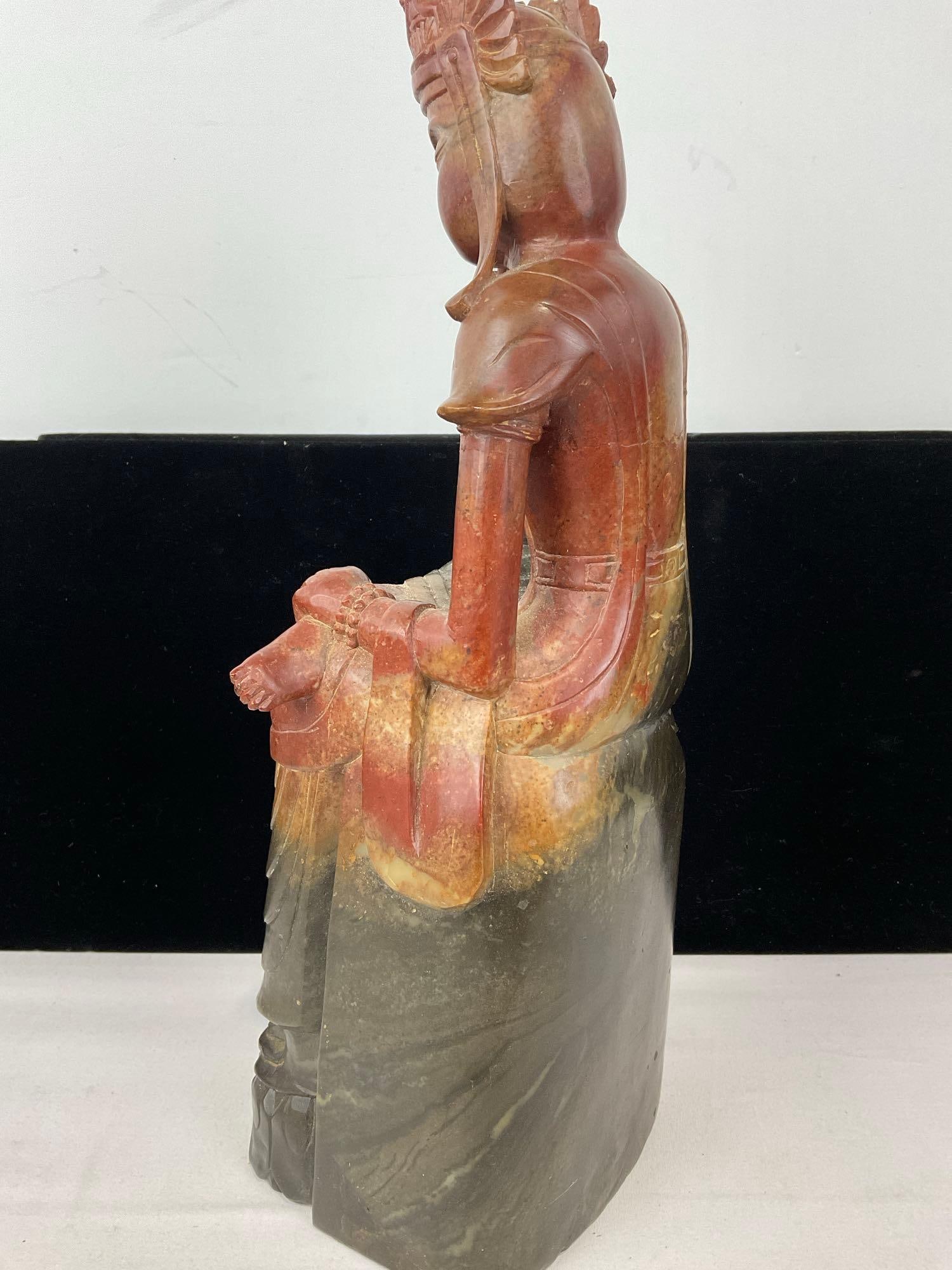 Gorgeous Carved Jade Statue of Maitreya Bodhisattva, Red/Dark Green Ombre, 13h x 5w x 5d inches - 6