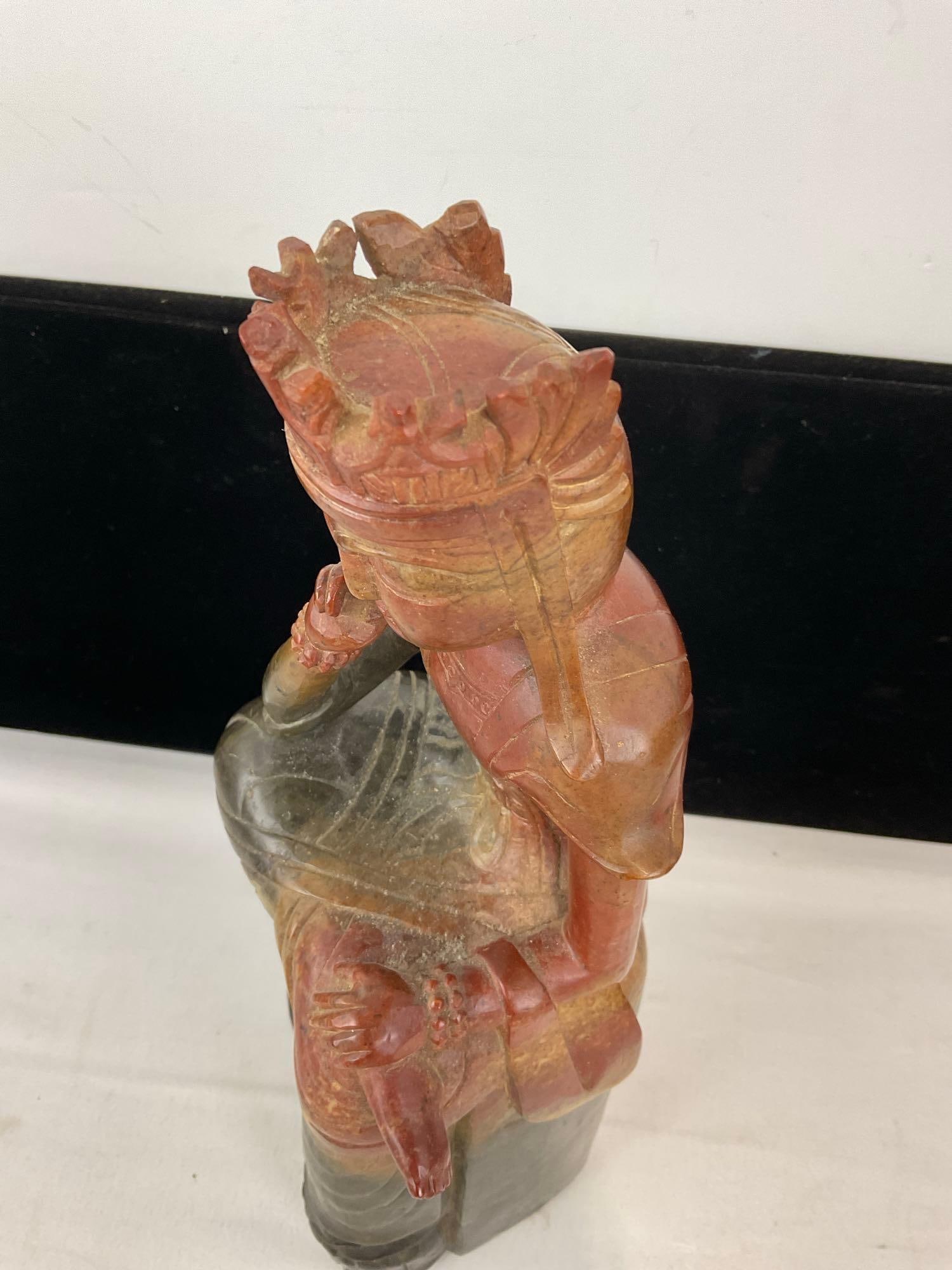 Gorgeous Carved Jade Statue of Maitreya Bodhisattva, Red/Dark Green Ombre, 13h x 5w x 5d inches - 8