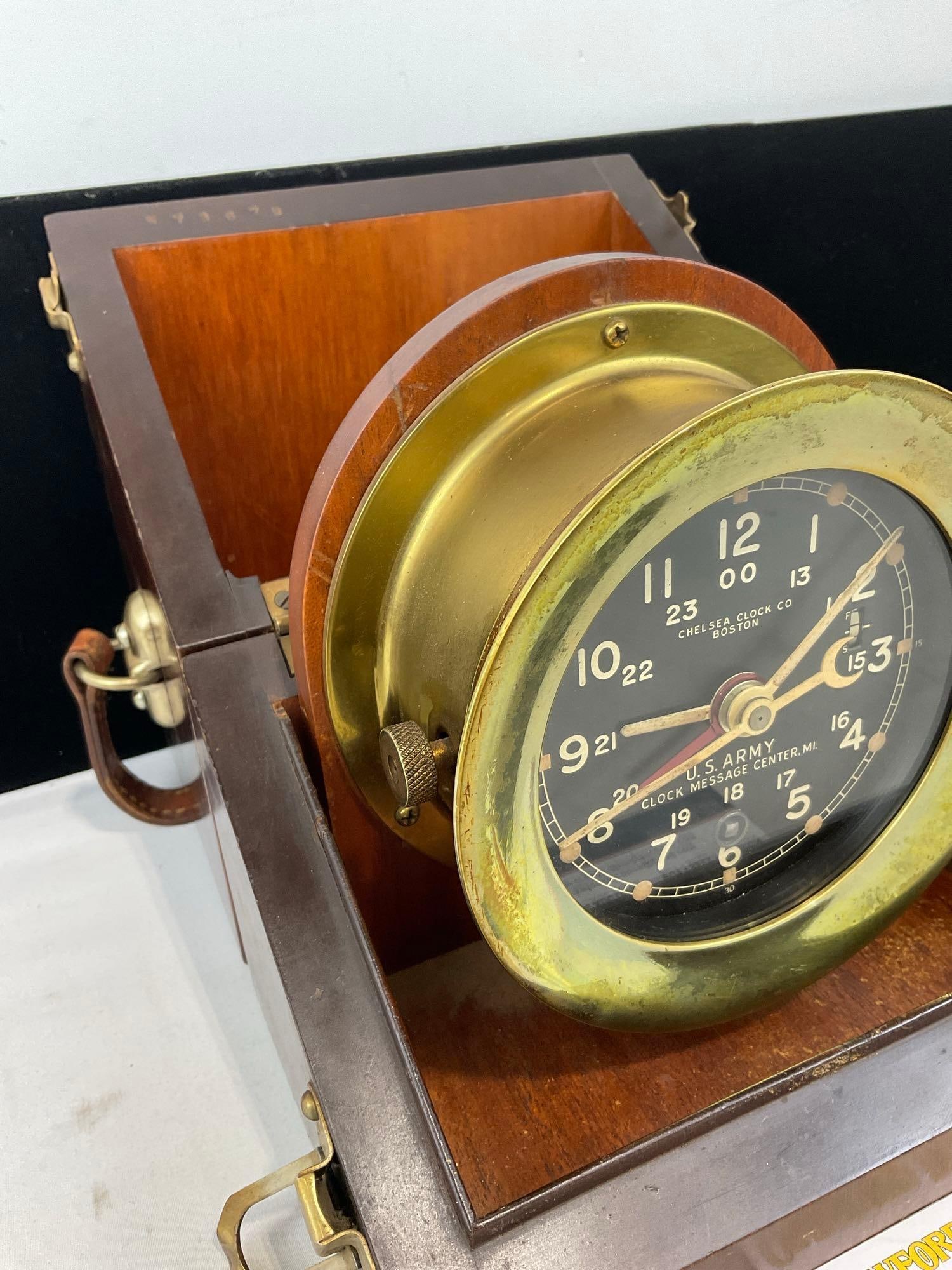 Chelsea Clock Co. US Army Clock Message Center Mark 1 Deck Clock in Original Wood Carrying Case - 4