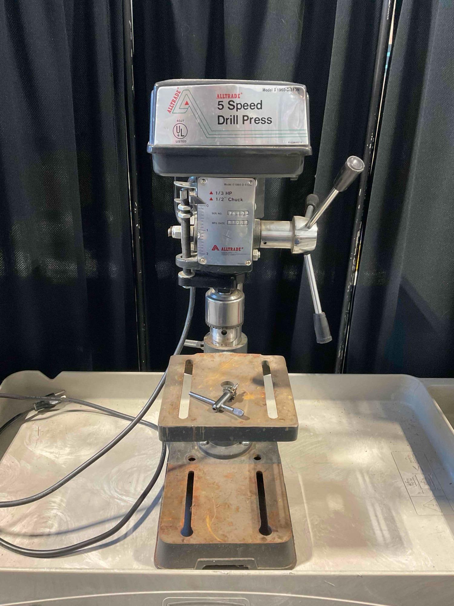 Alltrade 5 Speed Drill Press 1/3 HP Model No. 1960-D-513N Tested and Working - 2