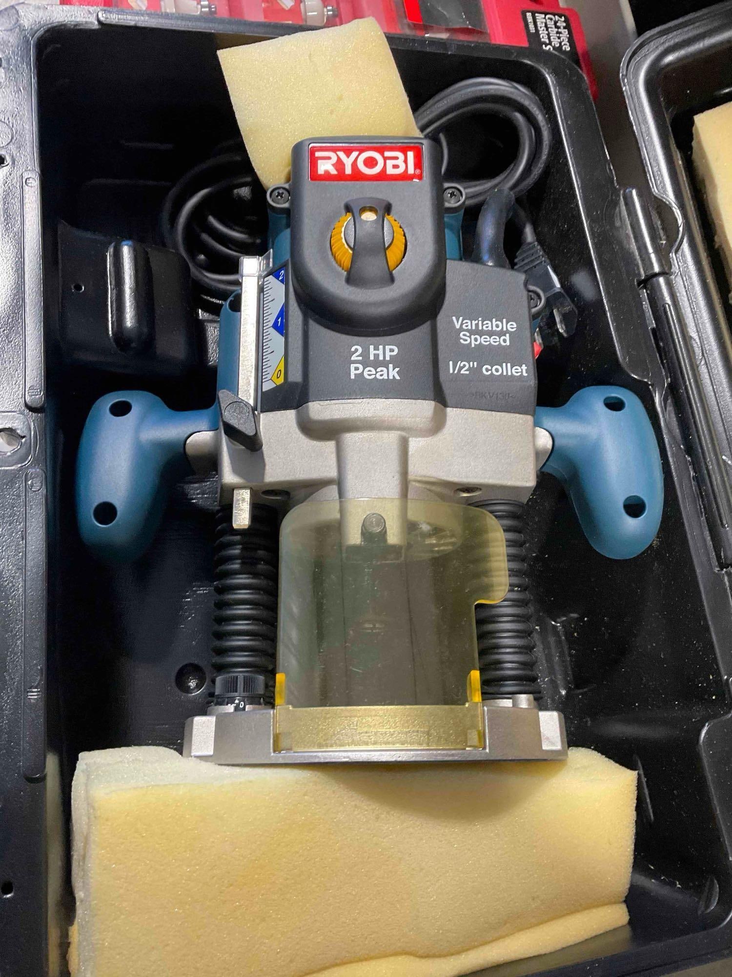 Ryobi Router Mo. RE180PL and Collection of Hickory Woodworking Bits Tested and Working - 2