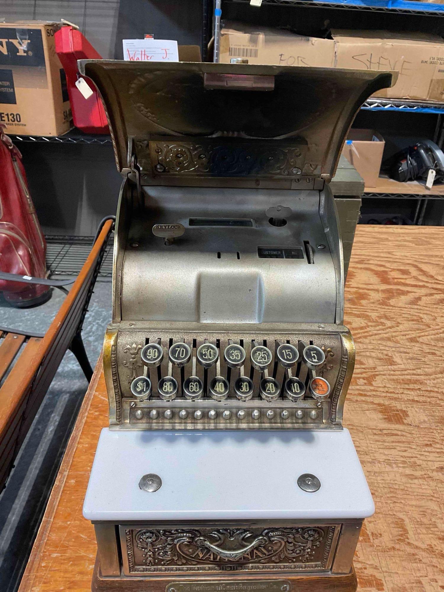 Antique National Brand Cash Register Model No S205948H. Still in Working Condition - 5