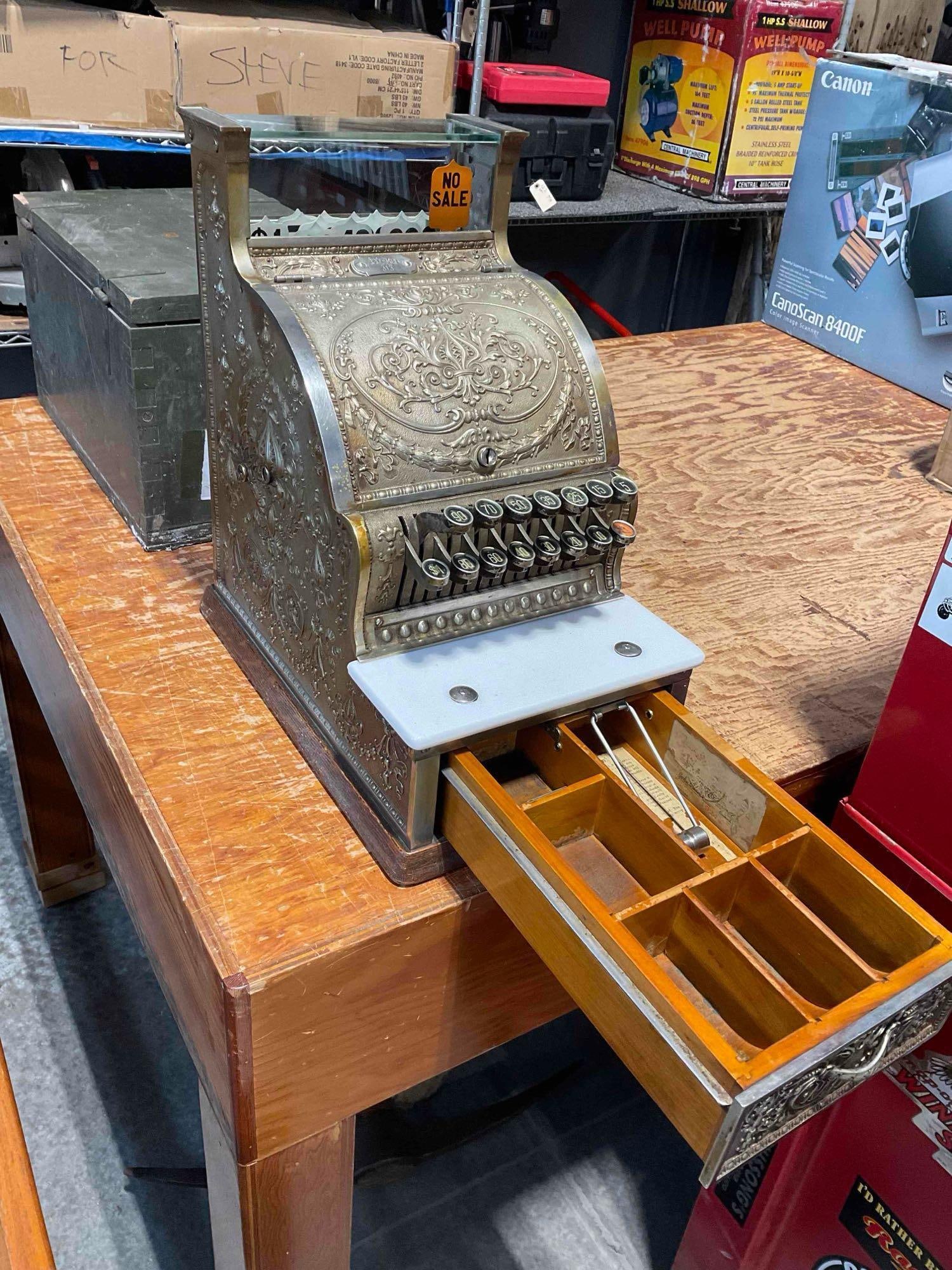 Antique National Brand Cash Register Model No S205948H. Still in Working Condition - 6