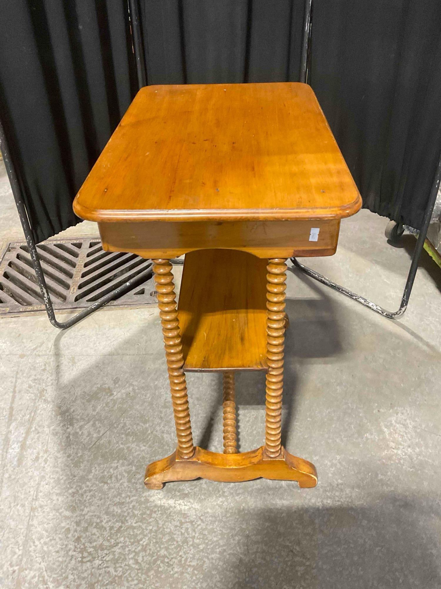 Vintage? Pine Wood Side Table or Wash Stand w/ Drawer & Spindle Legs. Very Good Condition. - 5