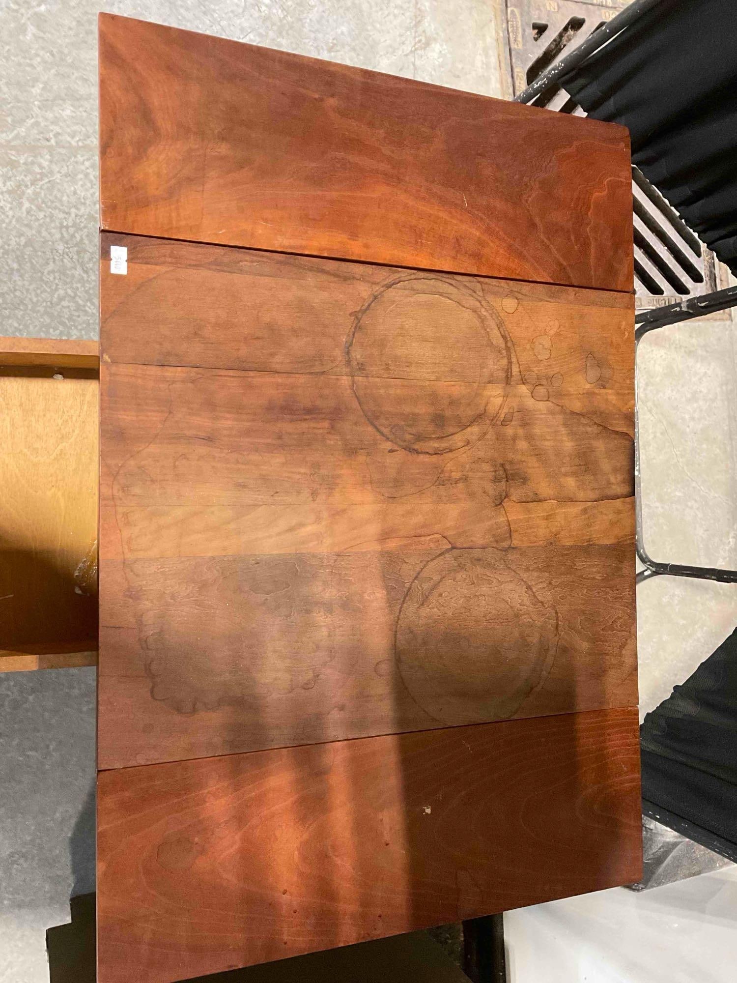 Vintage Drop Leaf Side Table w/ Mahogany Top & Painted Green Base. Good Condition. See pics. - 5