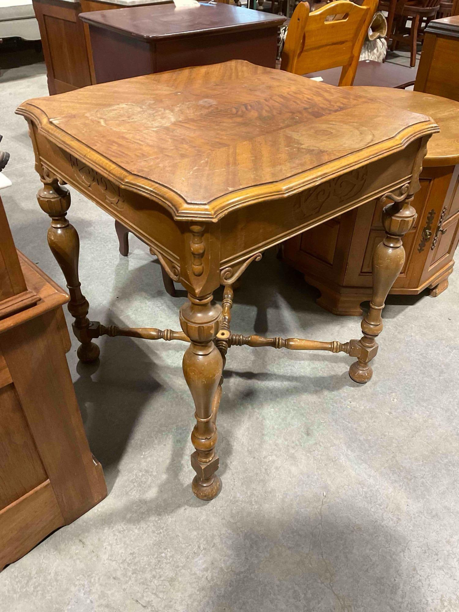 Vintage Walnut? Wood Finish Side Table w/ Ornate Details. Good Condition. See pics. - 2