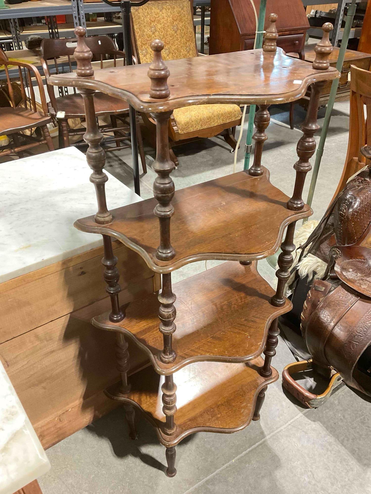 Vintage Mahogany Wood 4-Tier Etagere Display Curio Stand. Good Condition. See pics. - 2