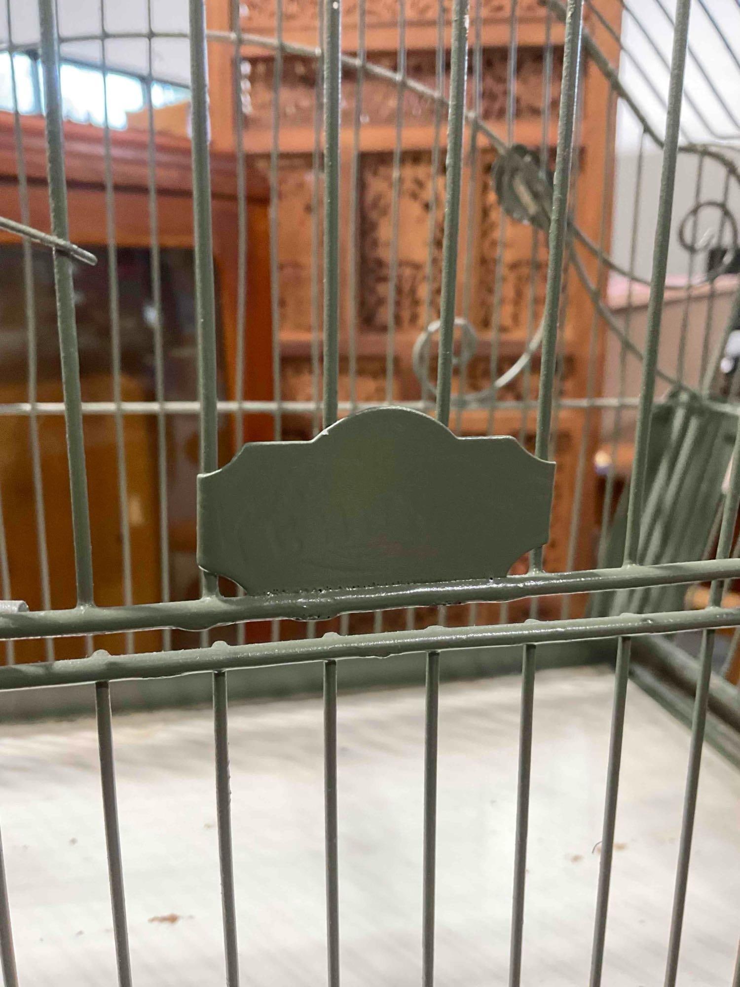 Vintage Crown Kelp Green Painted Metal Bird Cage w/ Stand. Very Good Condition. See pics. - 3