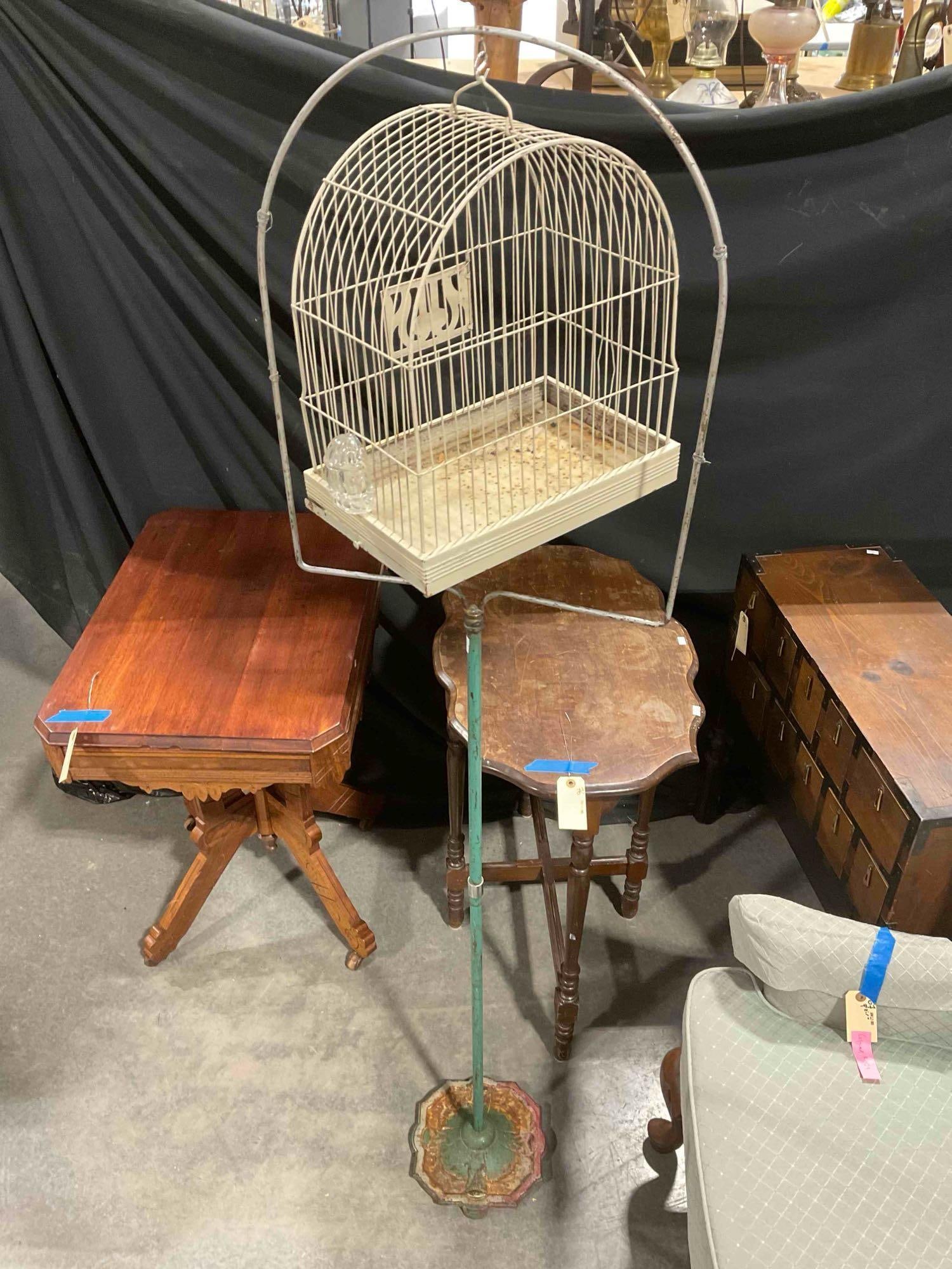 Antique Hendrix Metal Bird Cage w/ Beautifully Painted Stand. Very Good Condition. See pics. - 6