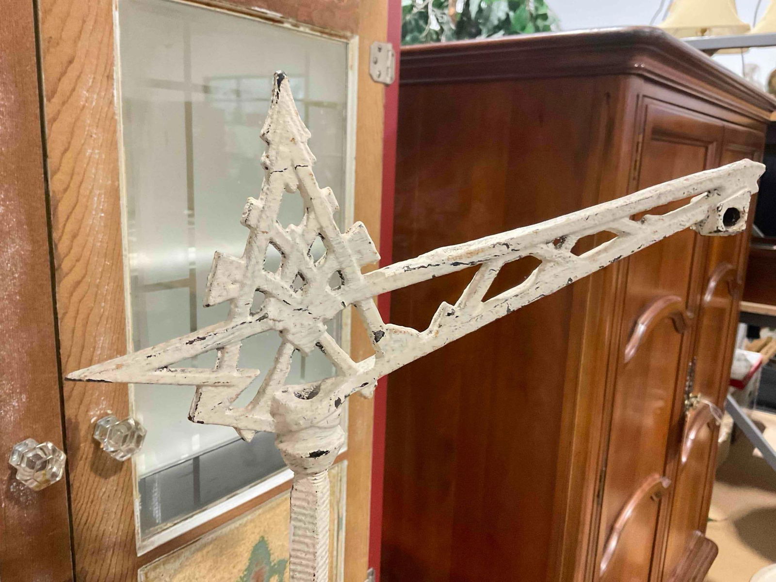 Antique Art Deco Style Ivory Painted Metal Bridge Floor Lamp Stand. Stand Only, No Light. - 2