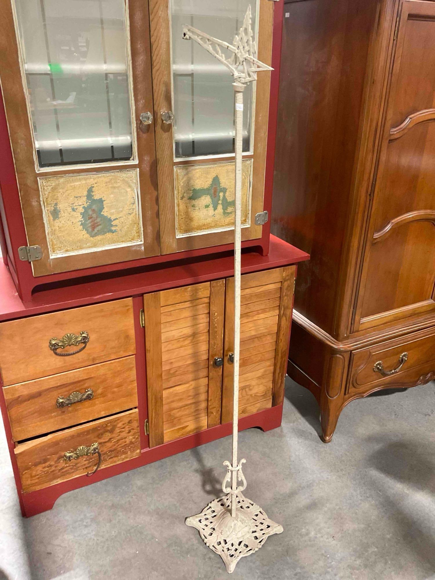 Antique Art Deco Style Ivory Painted Metal Bridge Floor Lamp Stand. Stand Only, No Light. - 4