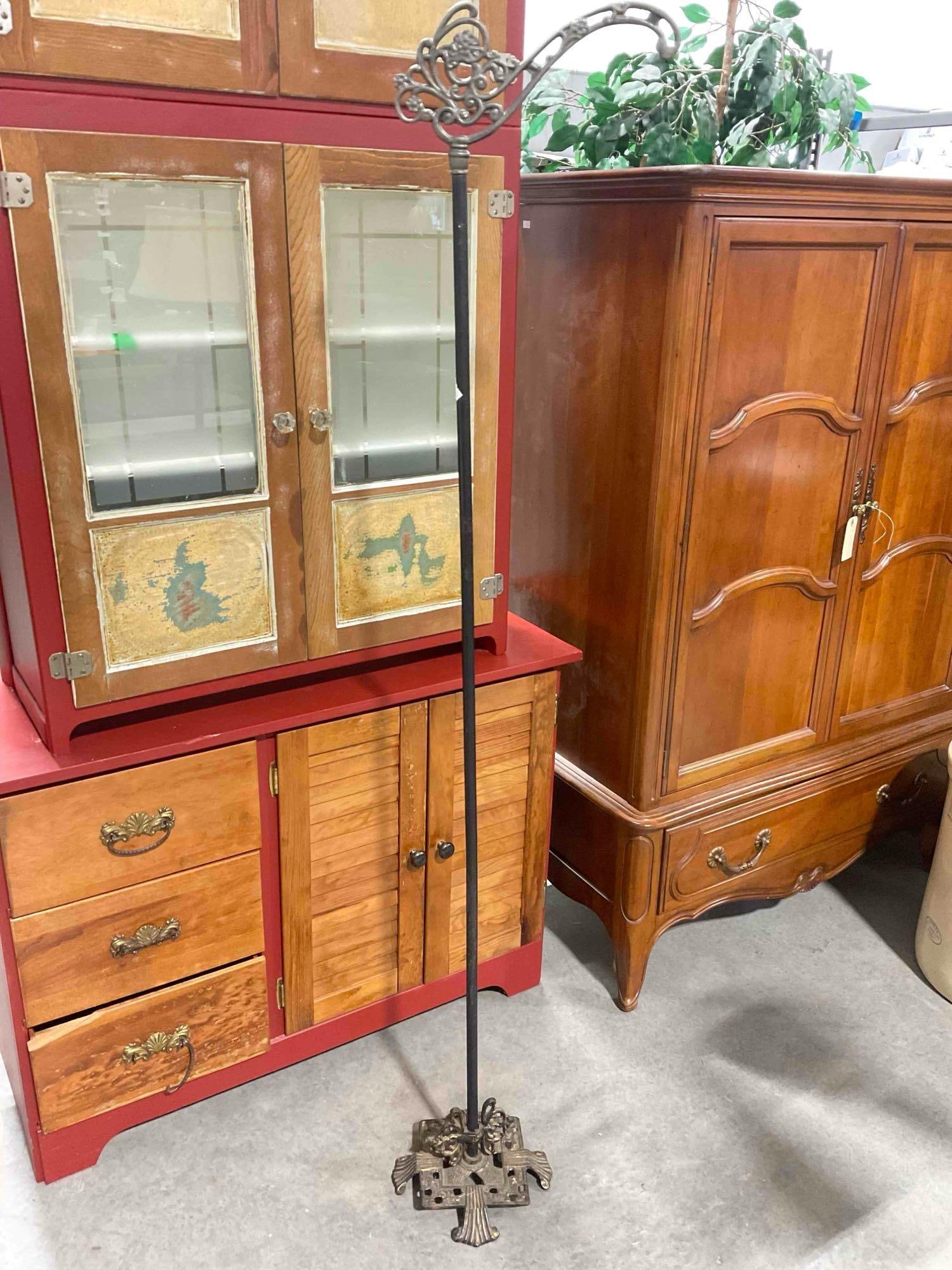 Antique Art Nouveau Style Metal Bridge Floor Lamp Stand. Stand Only, No Light. Good Condition. - 4