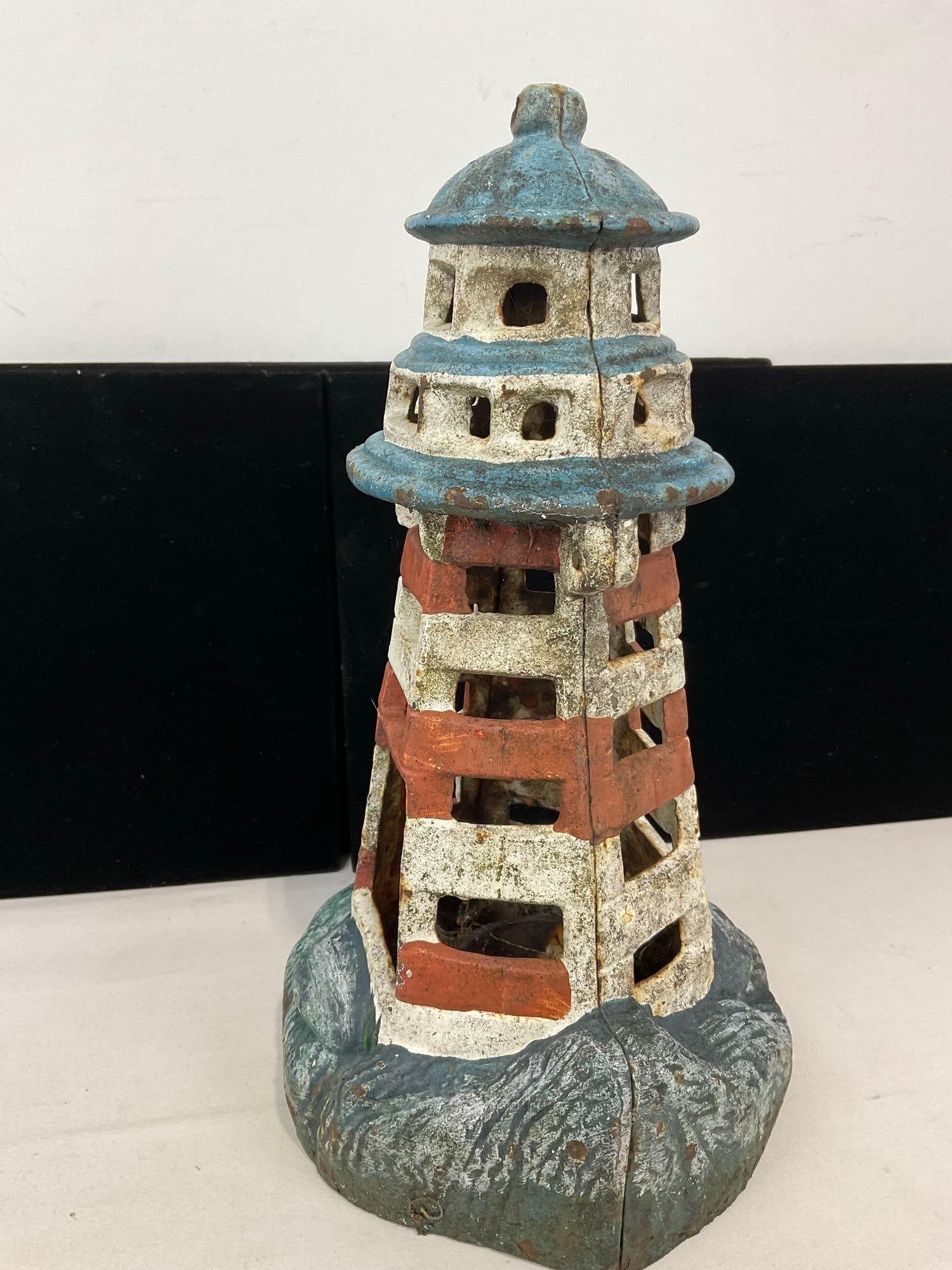 Vintage Cast Iron Lighthouse Hanging Candle Holder, 12h x 7w x 6d inches - 3