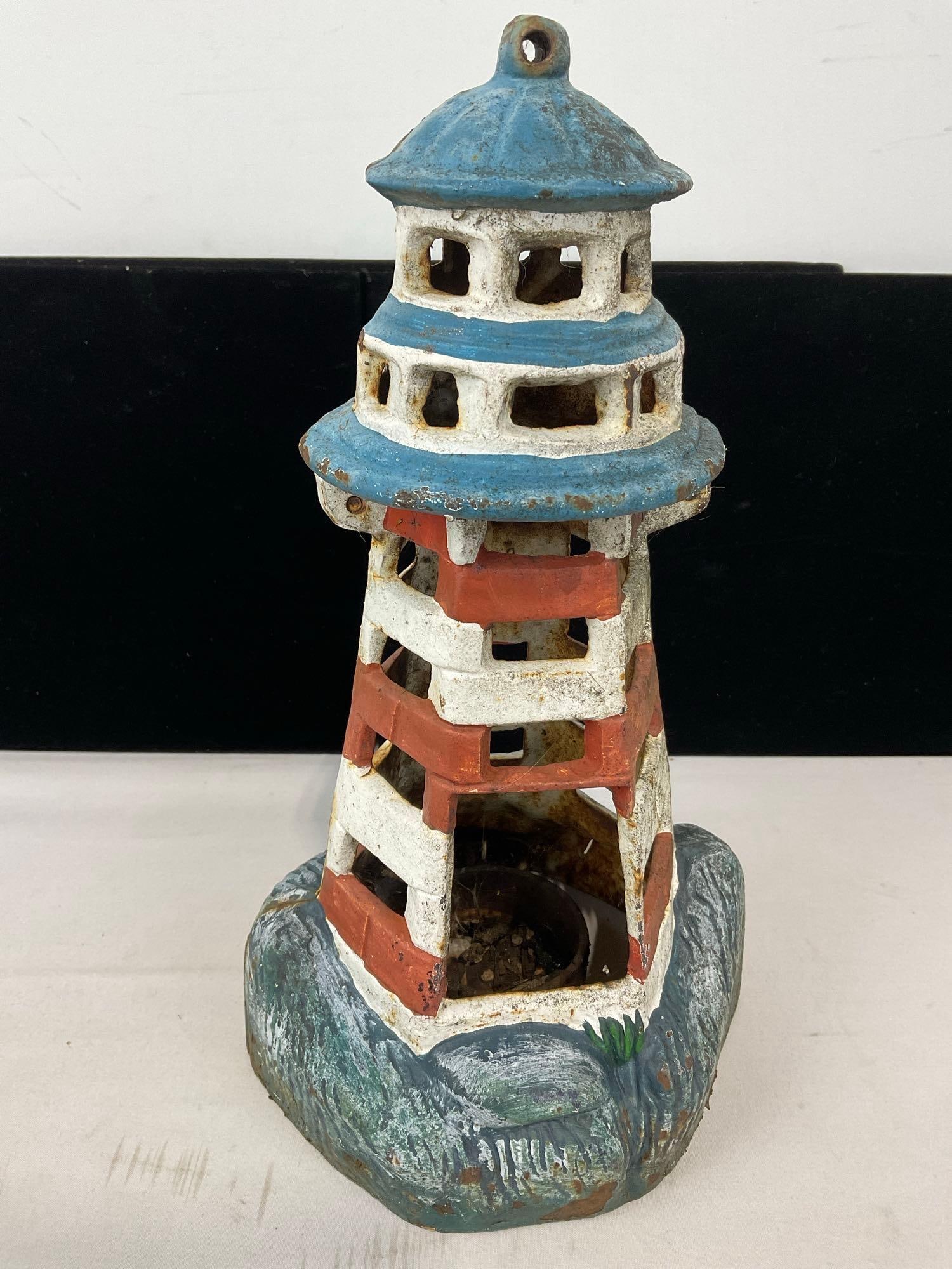 Vintage Cast Iron Lighthouse Hanging Candle Holder, 12h x 7w x 6d inches - 4