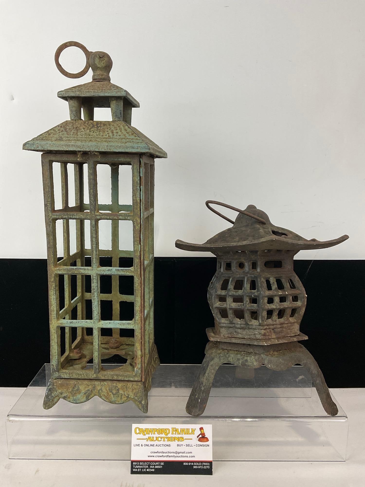 2 Cast Iron Candleholders, Pagoda & Lantern figural piece, 13h x 13w x 8d inches (1 of 5)