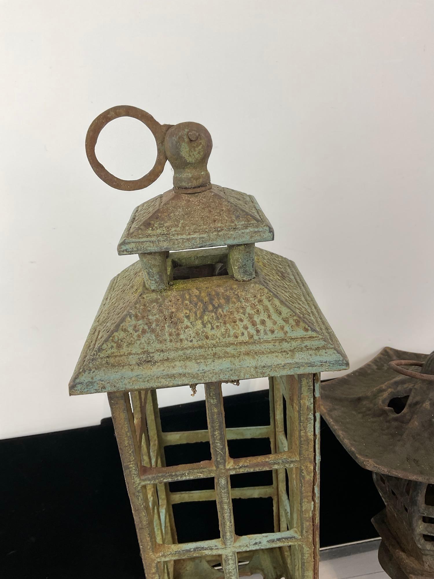 2 Cast Iron Candleholders, Pagoda & Lantern figural piece, 13h x 13w x 8d inches - 2