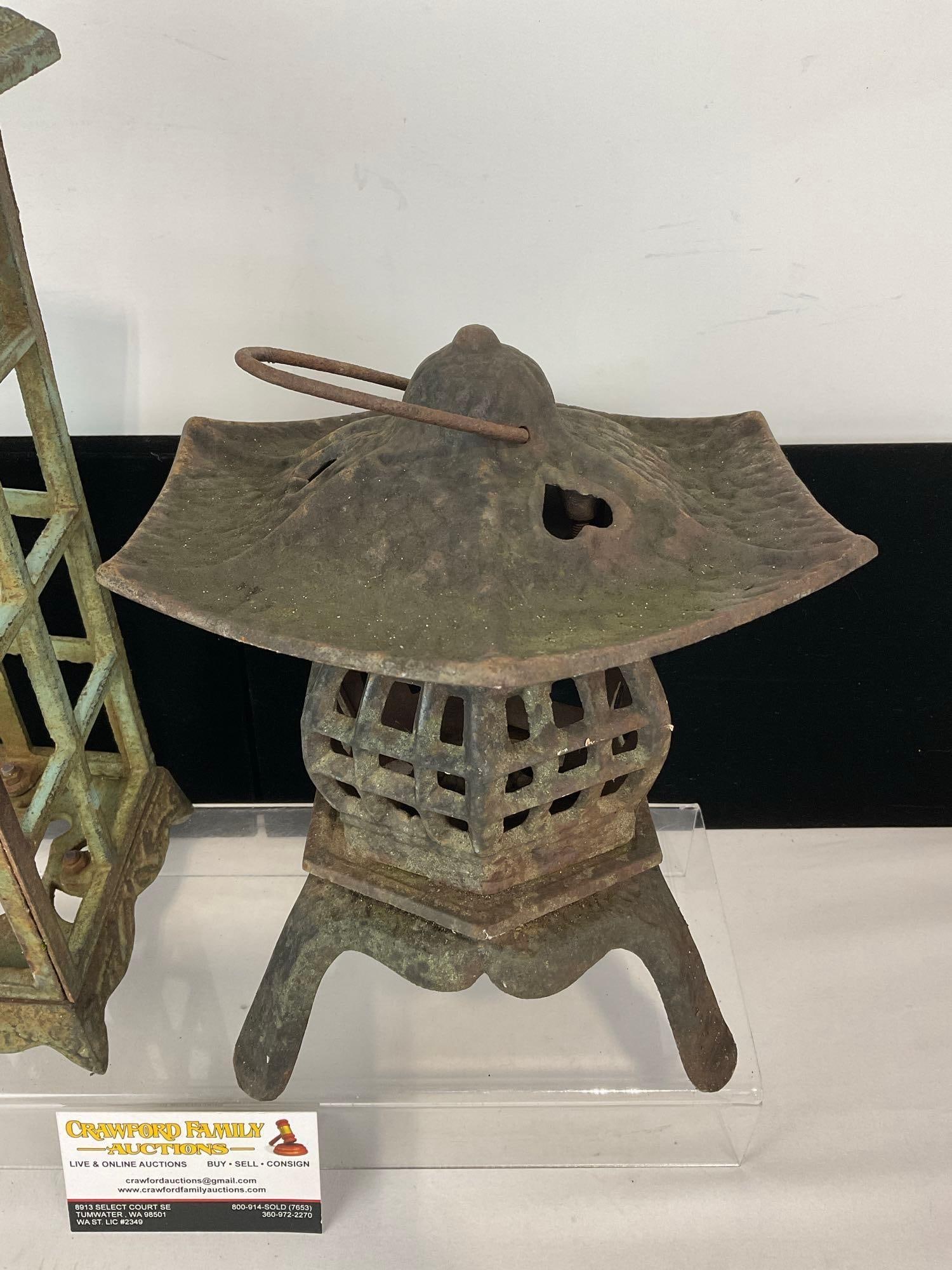 2 Cast Iron Candleholders, Pagoda & Lantern figural piece, 13h x 13w x 8d inches - 4