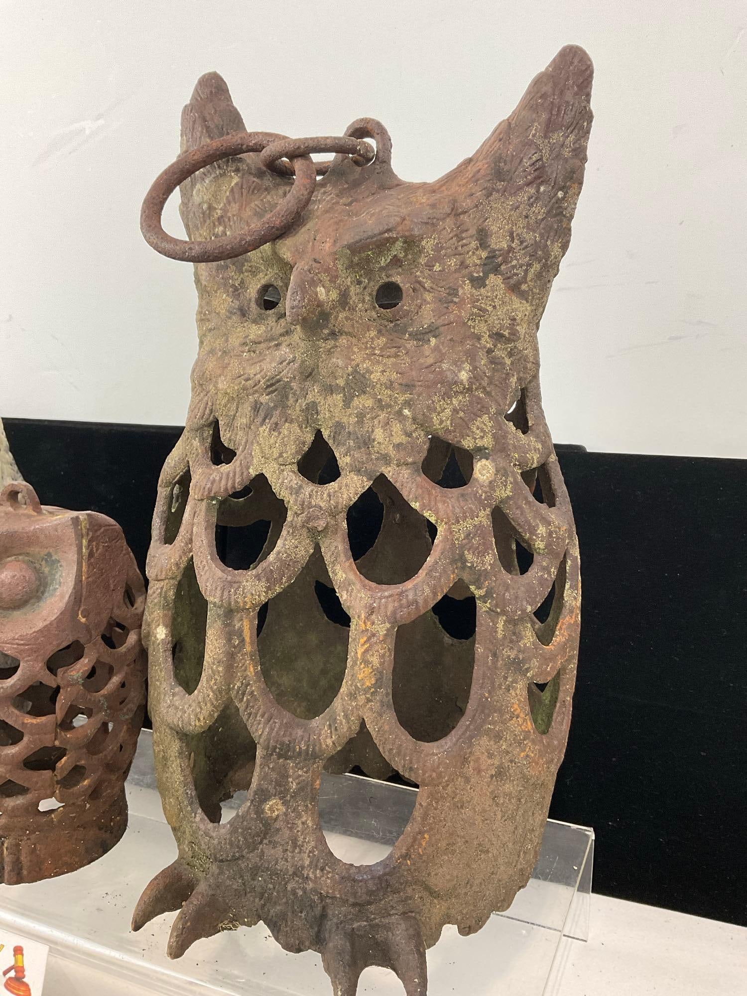 3 Cast Iron Owl Candleholders, 2 Hanging, 7h x 11w x 12d inches - 2