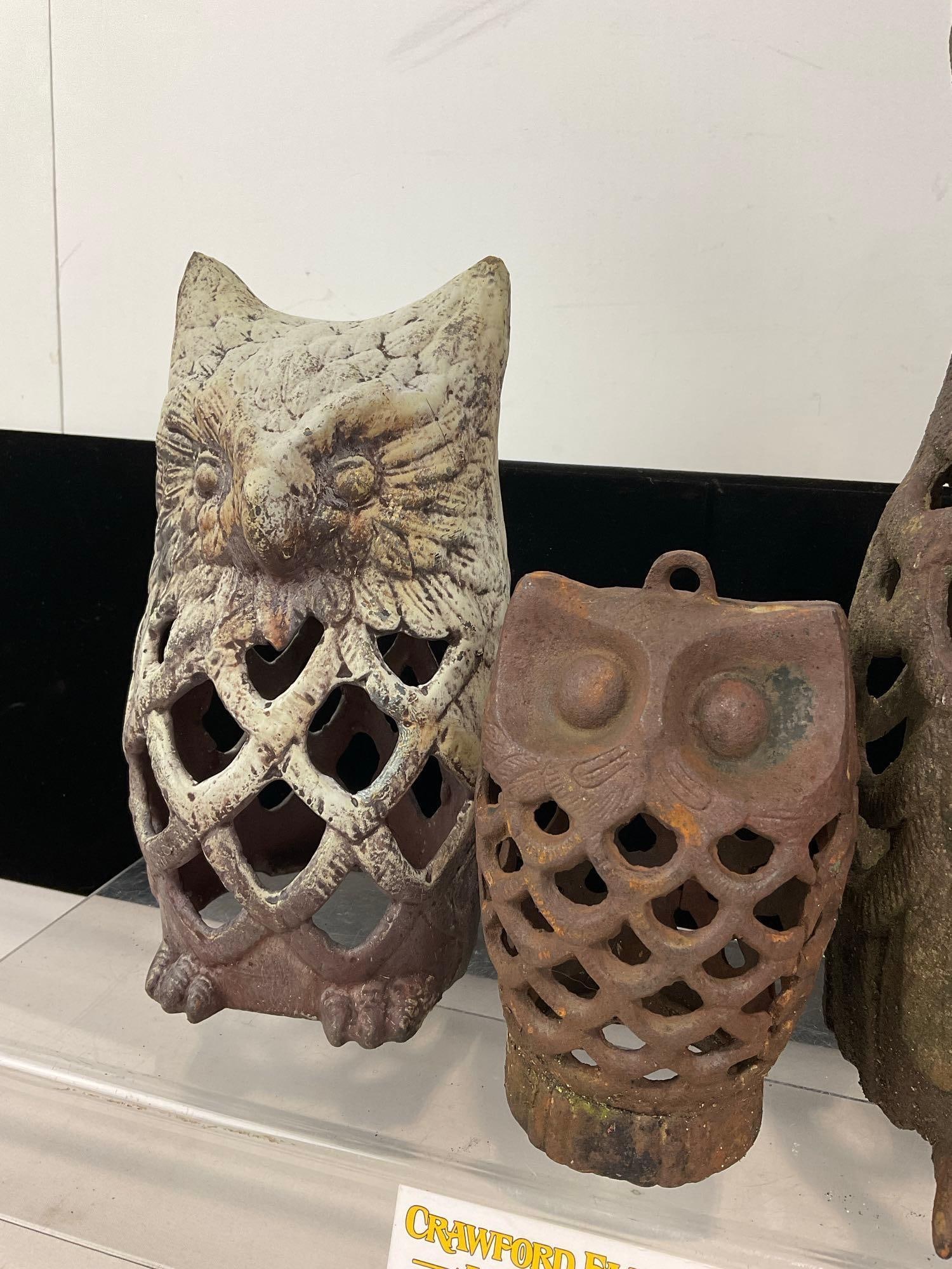 3 Cast Iron Owl Candleholders, 2 Hanging, 7h x 11w x 12d inches - 3