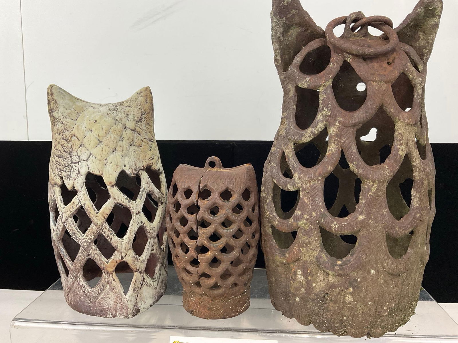 3 Cast Iron Owl Candleholders, 2 Hanging, 7h x 11w x 12d inches - 4