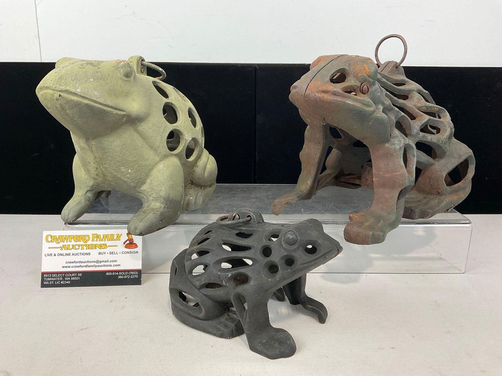 3 Cast Iron Frog Shaped Hanging Candleholders, 6h x 13w x 10d inches (1 of 6)