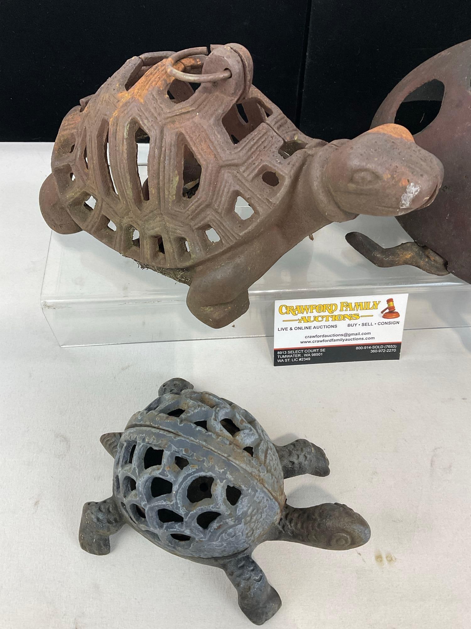 Pair of Cast Iron Turtles & Cast Iron Ladybug, approx 7h x 17w x 17d inches - 2