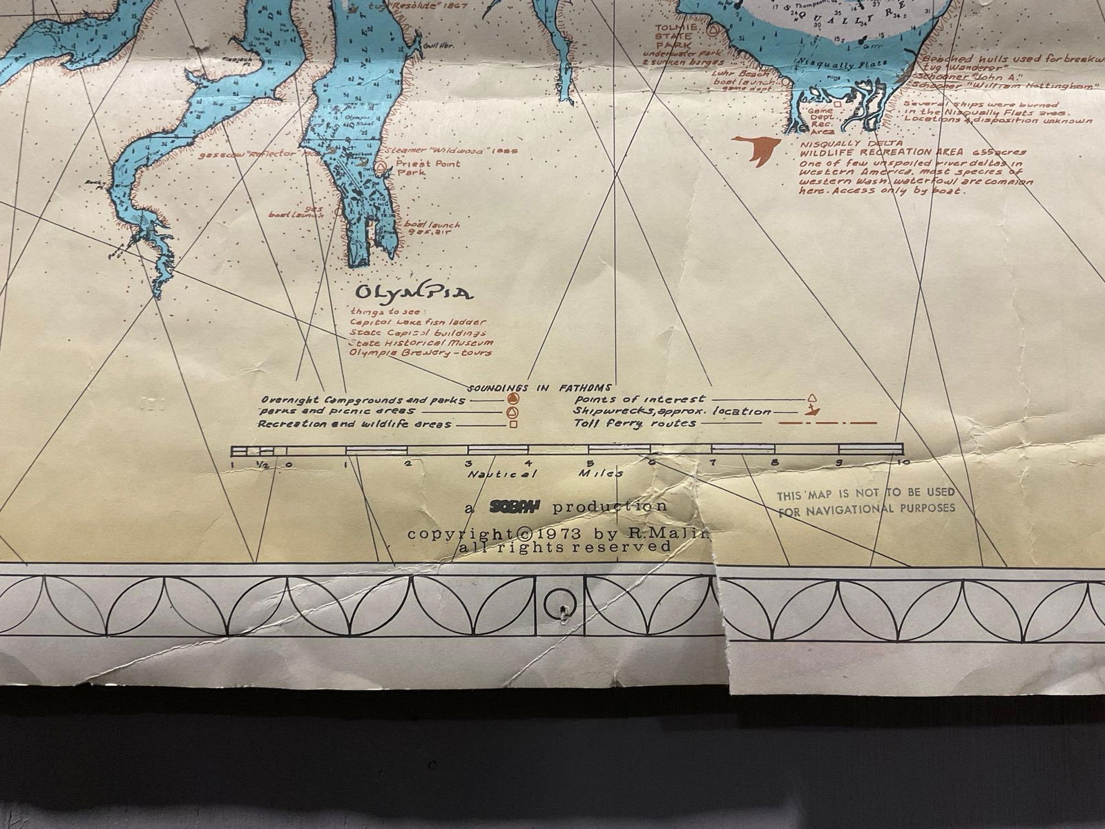 Vintage 1973 Map of Puget Sound & San Juan Islands, 60h x 31w inches - 7