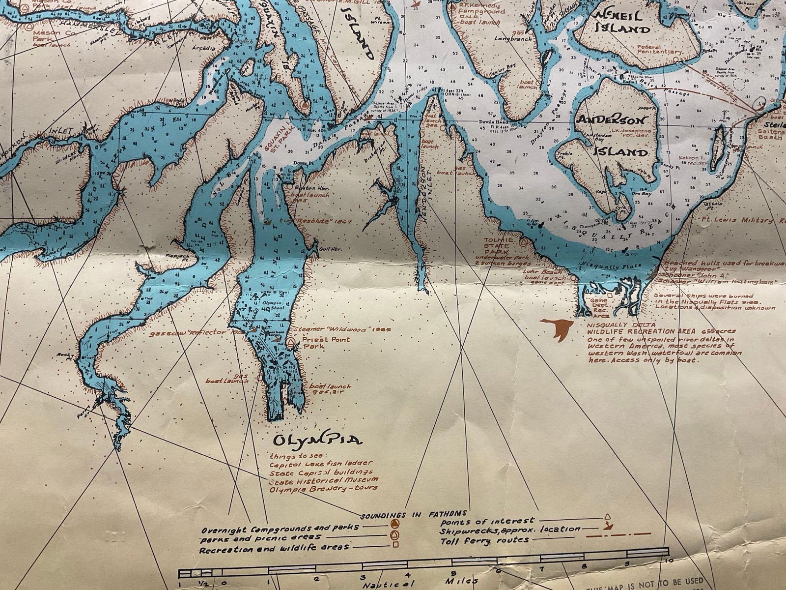 Vintage 1973 Map of Puget Sound & San Juan Islands, 60h x 31w inches - 8
