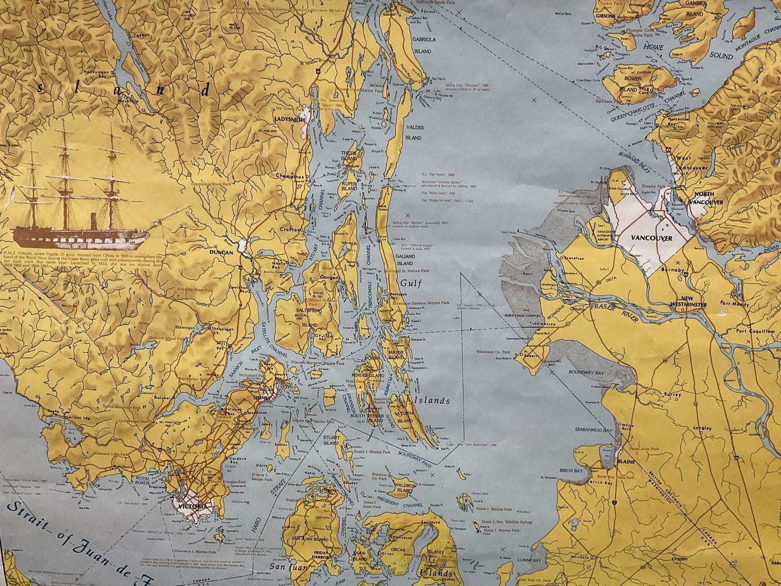 Map of the Inside Passage to Stuart Island, Strait of Georgia, 60 x 28 inches - 7