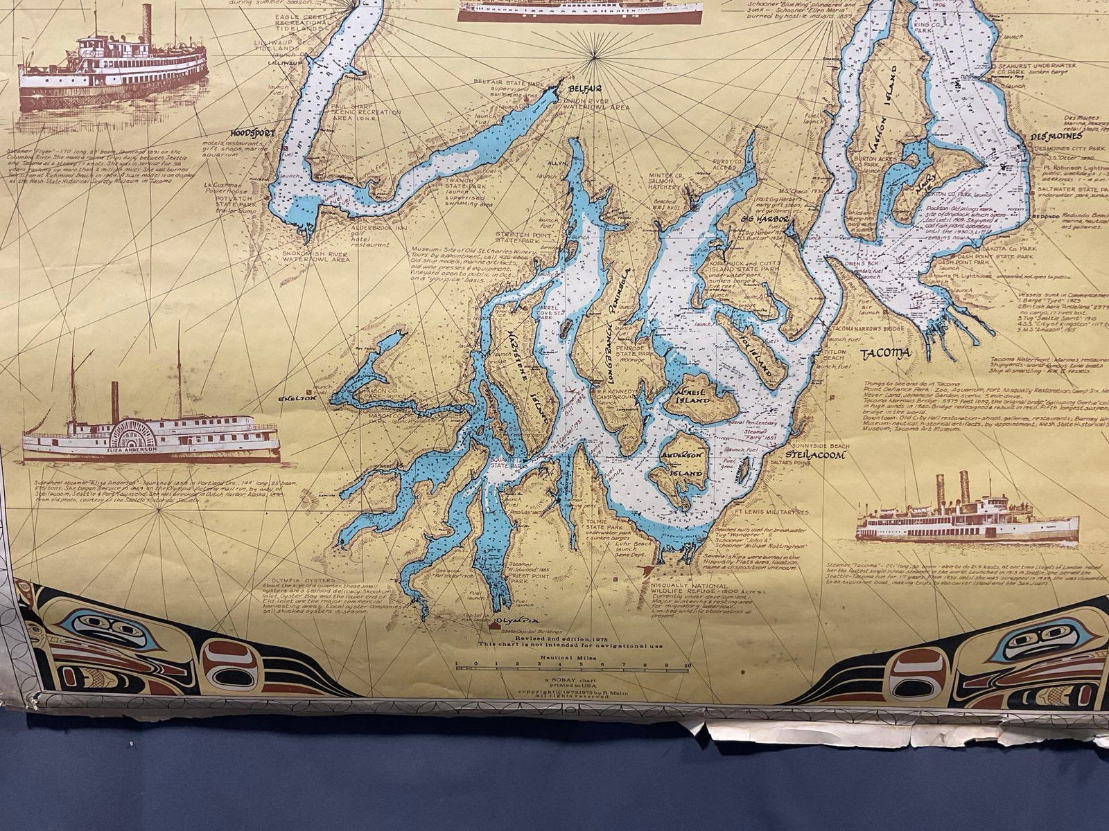 Vintage Sobay 1973 Chart, Puget Sound & San Juan Islands, 49h x 26w inches - 6