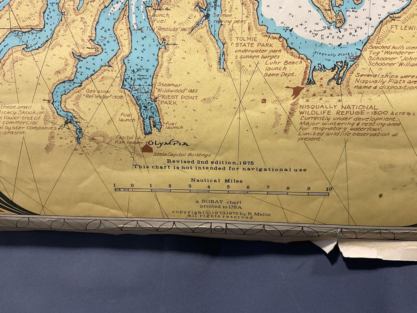 Vintage Sobay 1973 Chart, Puget Sound & San Juan Islands, 49h x 26w inches - 7