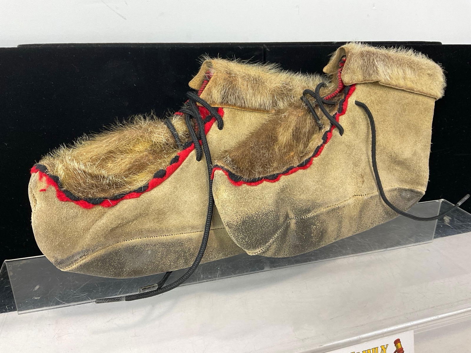 Pair of Native American Deerskin Moccasin Boots, w/ Cuff, about size 8-9, 3h x 10w x 7d inches - 2