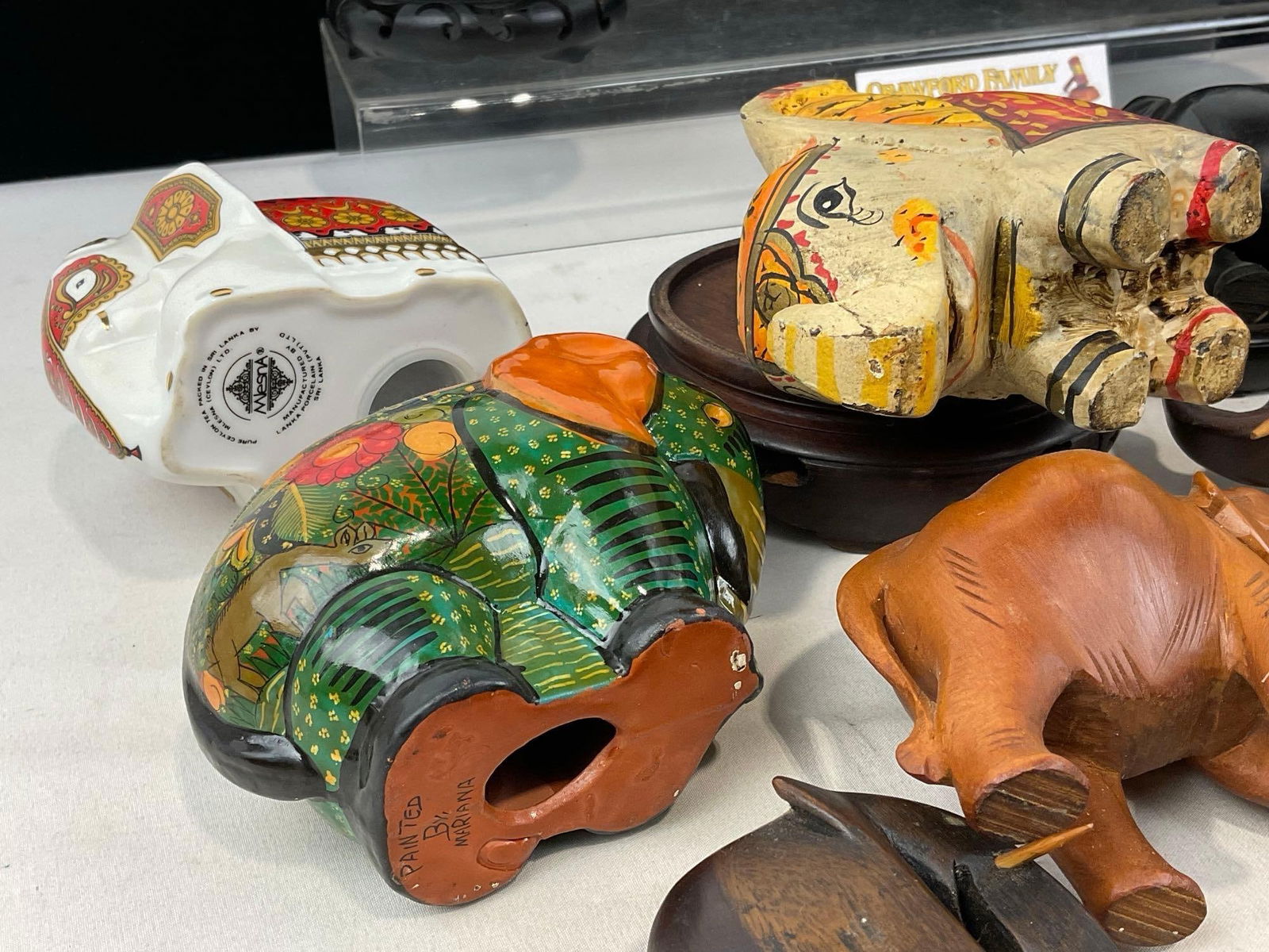 Assortment of Elephant Figures, 20 pieces, of various materials, Ceramic, Stone, Carved Wood & more - 6