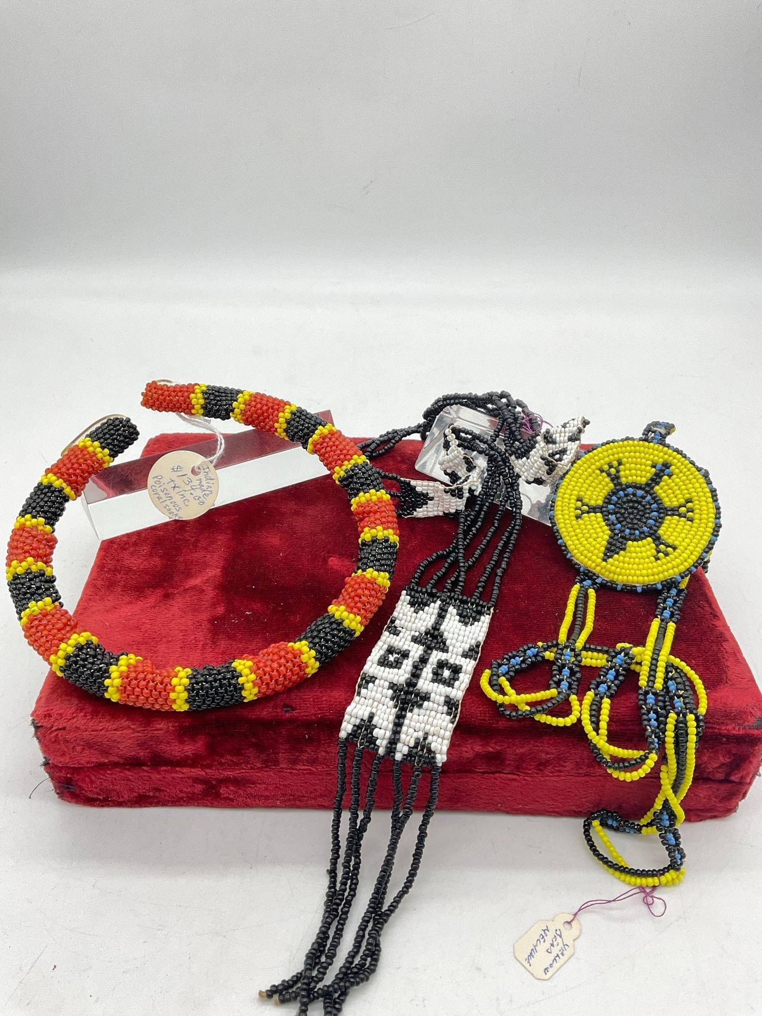 3x Native Amreican Made Hand Beaded Necklaces incl Choker Coral Snake Necklace (1 of 4)