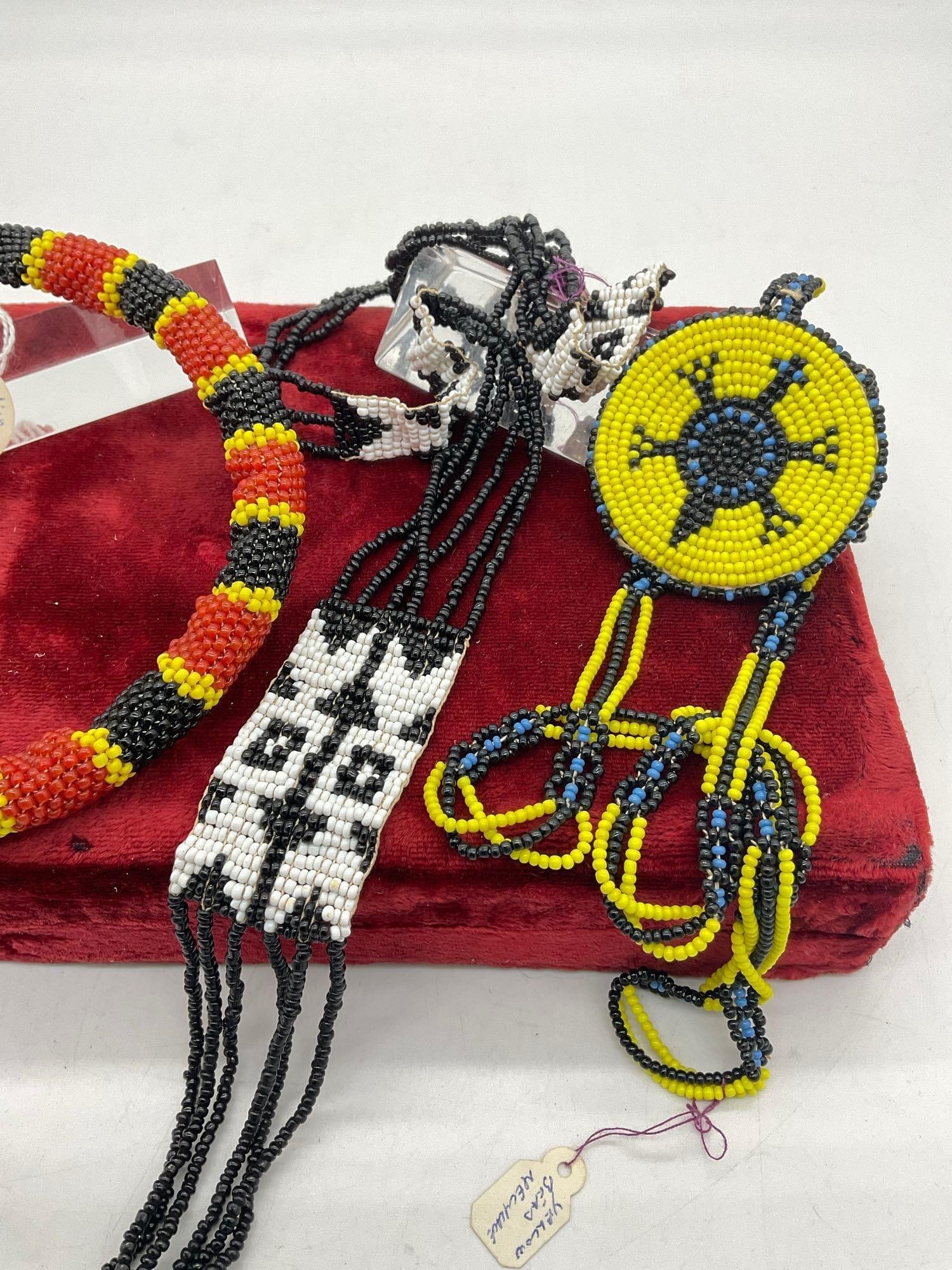 3x Native Amreican Made Hand Beaded Necklaces incl Choker Coral Snake Necklace - 3