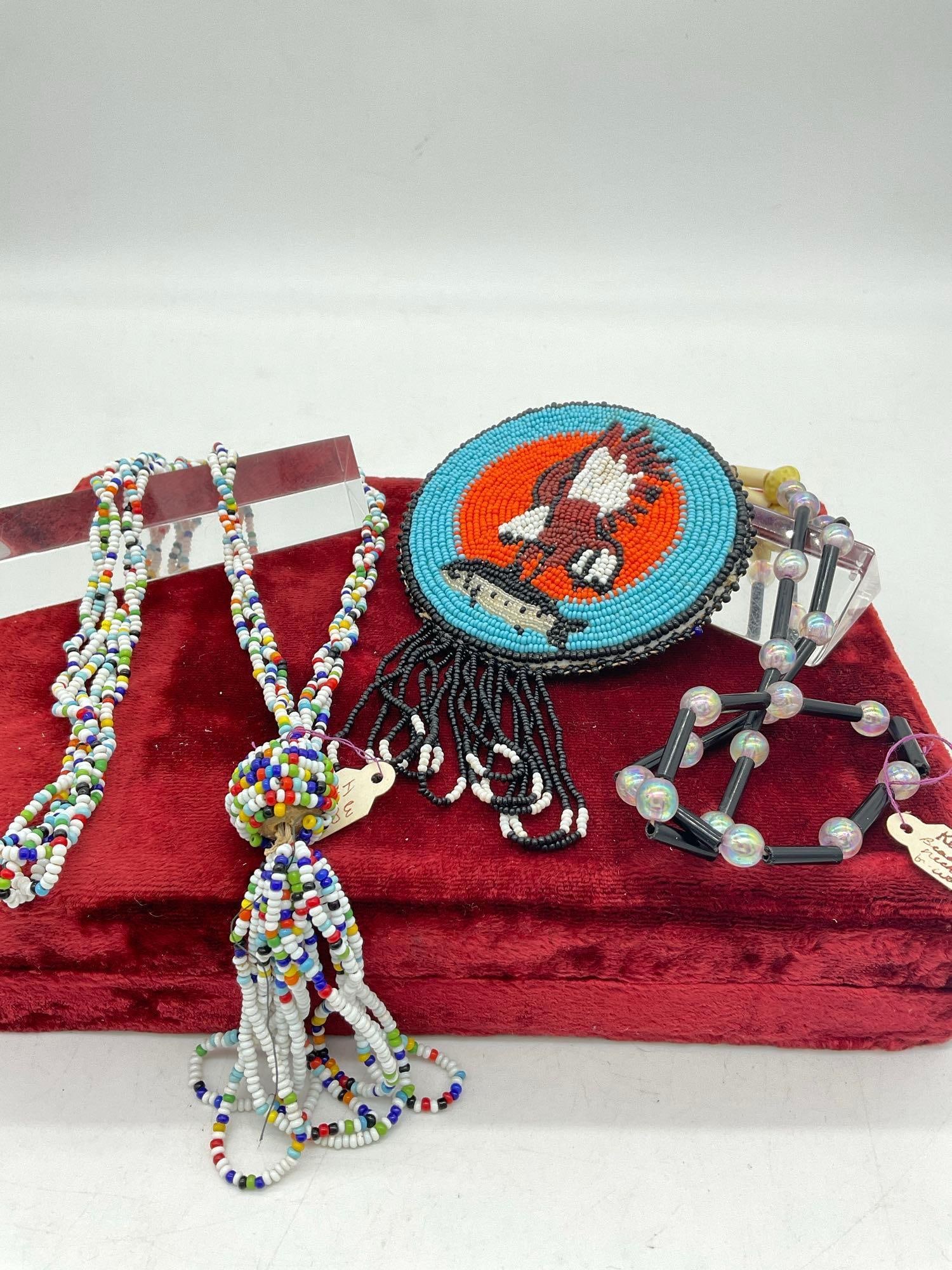 Native American Hand crafted Hair Pipe & Beaded medallion Necklace + Muiti Colored Beaded Necklace (1 of 4)