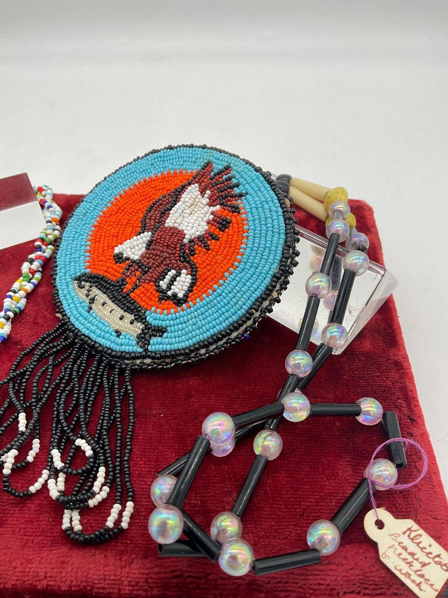 Native American Hand crafted Hair Pipe & Beaded medallion Necklace + Muiti Colored Beaded Necklace - 3