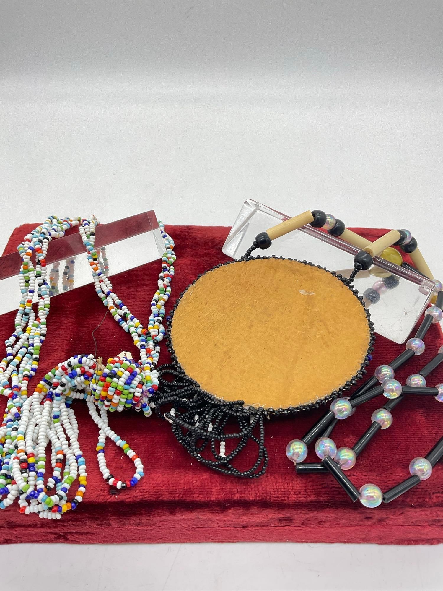 Native American Hand crafted Hair Pipe & Beaded medallion Necklace + Muiti Colored Beaded Necklace - 4