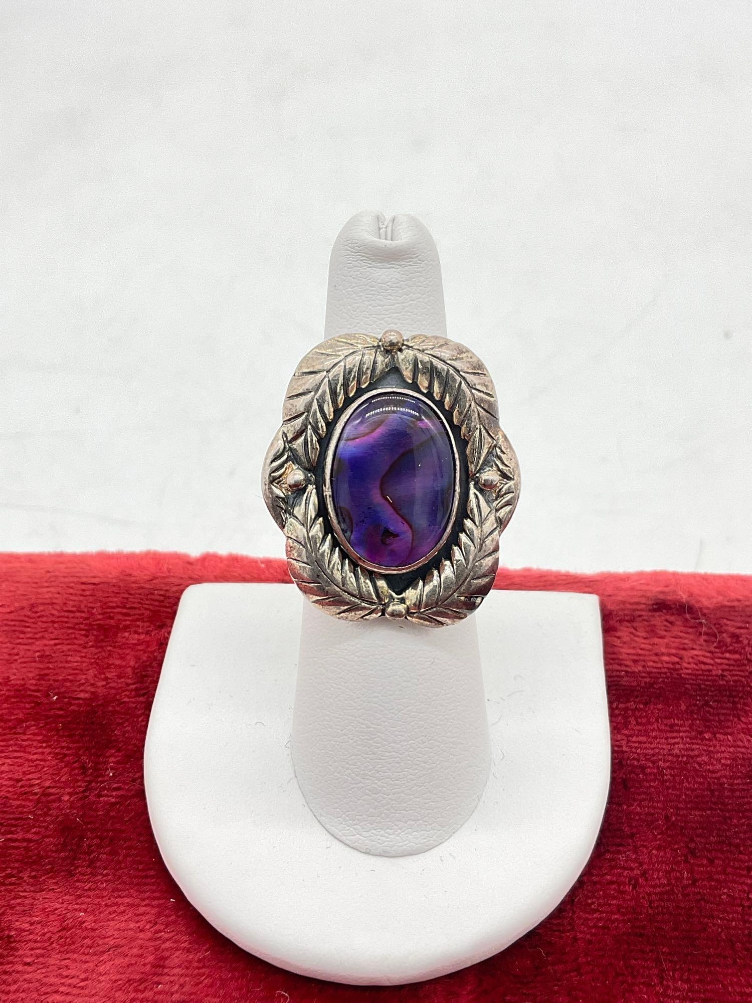 Stunning Sterling silver SW Native American Inspired ring W/ Iridescent abalone shell signed STC (1 of 4)