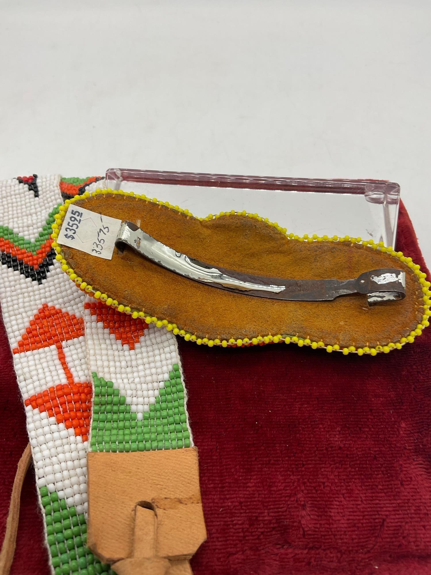 Native American Hand beaded necklaces, bracelet, Medicine Pouch and beret hair piece - 5