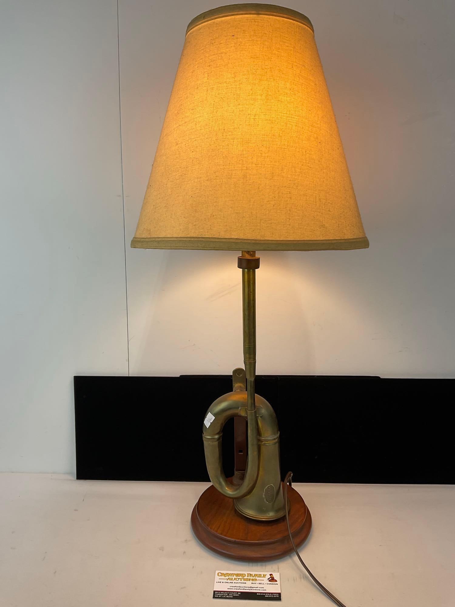 Vintage 1960s Frederick Cooper Style Brass Bugle Lamp, 30h x 12w x 12d inches, tested & working (1 of 6)