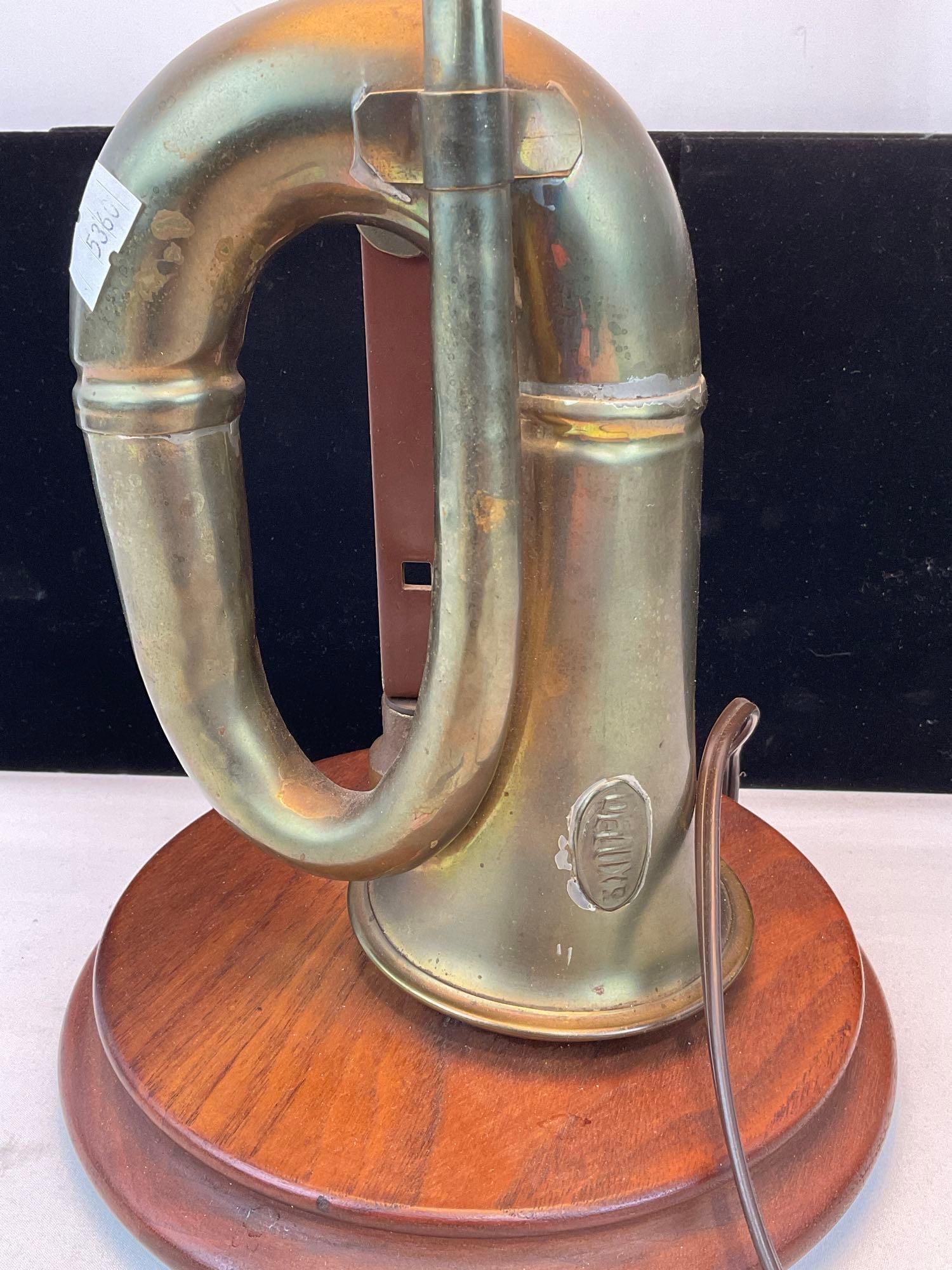 Vintage 1960s Frederick Cooper Style Brass Bugle Lamp, 30h x 12w x 12d inches, tested & working - 2