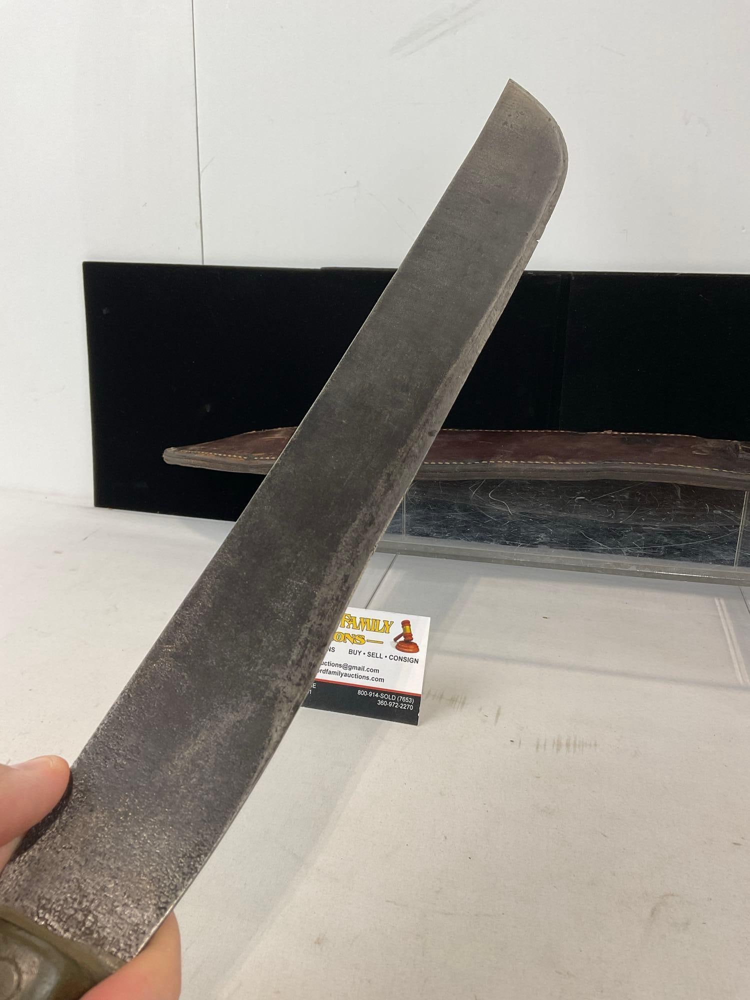 Vintage World War 2 Era, True Temper TT-18 1942 Machete w/ Sheath, 28h x 5w x 3d inches - 3